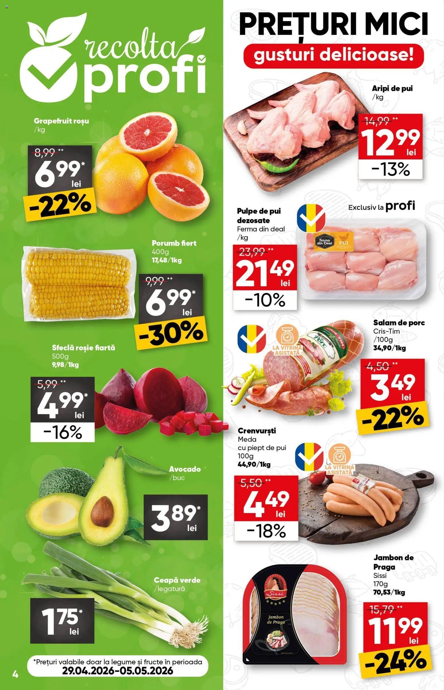 Noul catalog Profi – valabil de la 29.04.2026 | Pagină: 4 | Produse: Hacıyatmaz Kedi Oyuncağı, Crenvurști, Salam, Sfeclă