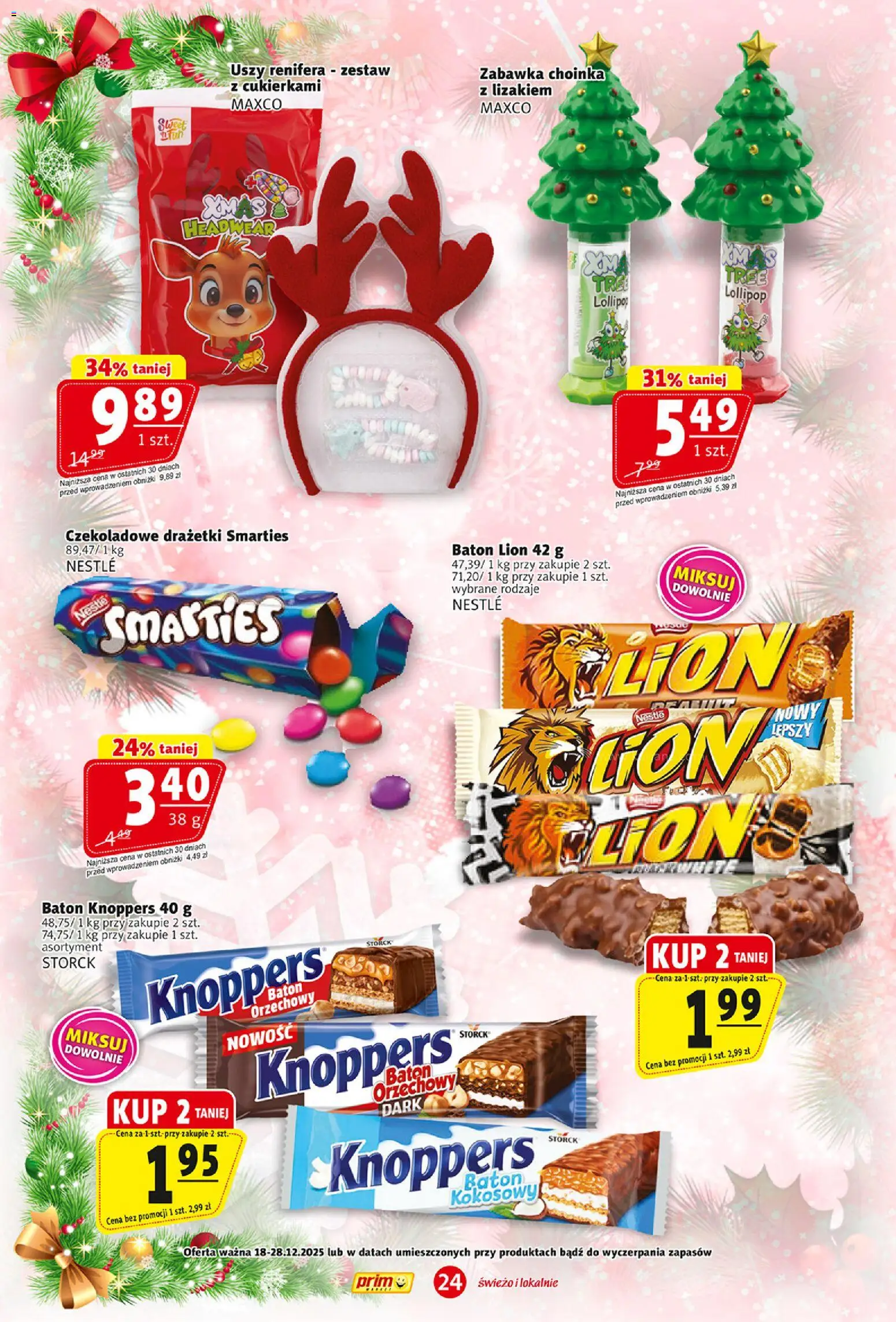 Prim Market Gazetka od 18.12.2025 | Strona: 24 | Produkty: Knoppers, Choinka, Baton