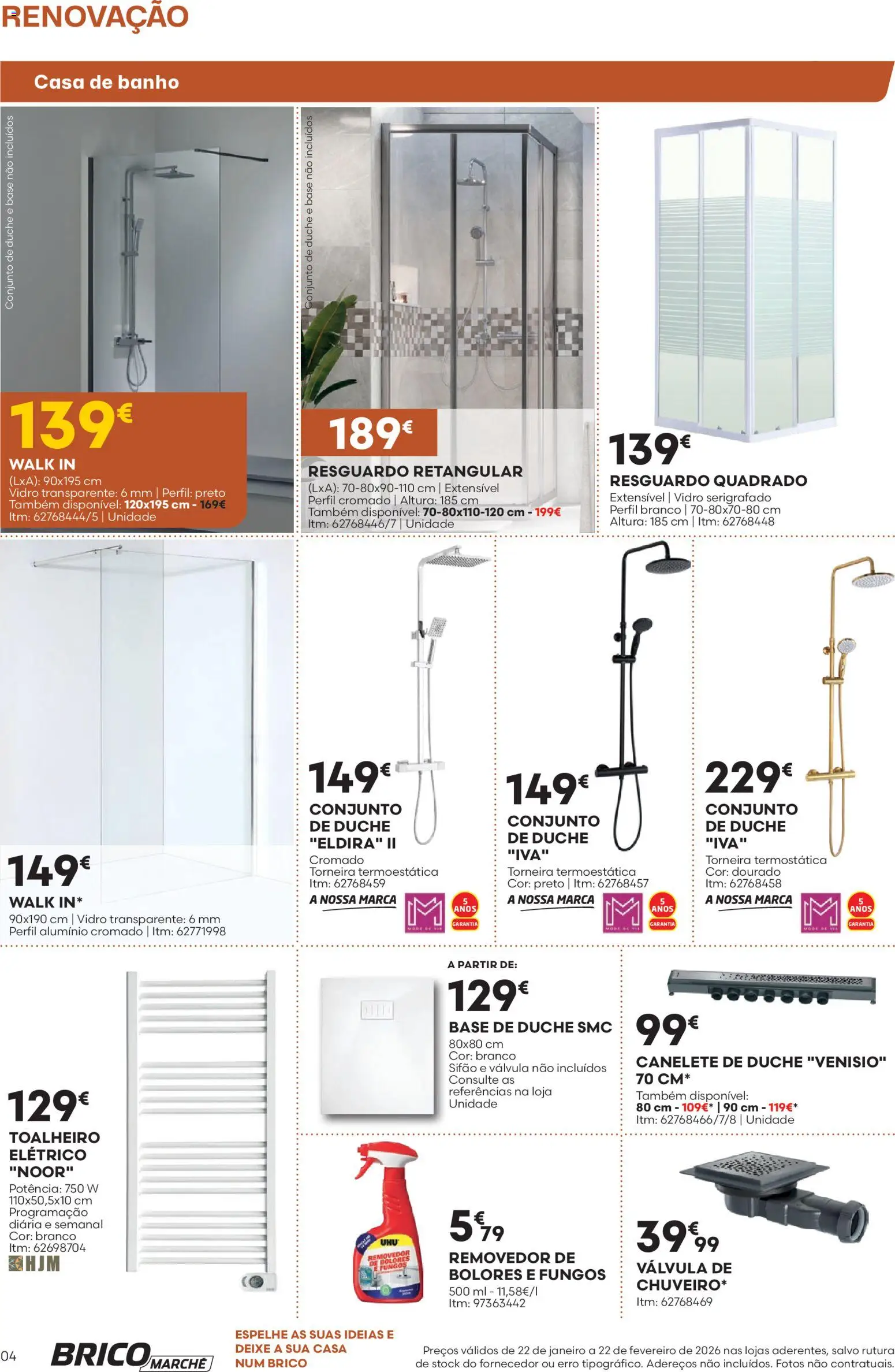 BricoMarché folheto │ válido de 22.01.2026 | Página: 4 | Produtos: Toalheiro elétrico, Torneira, Base, Banho