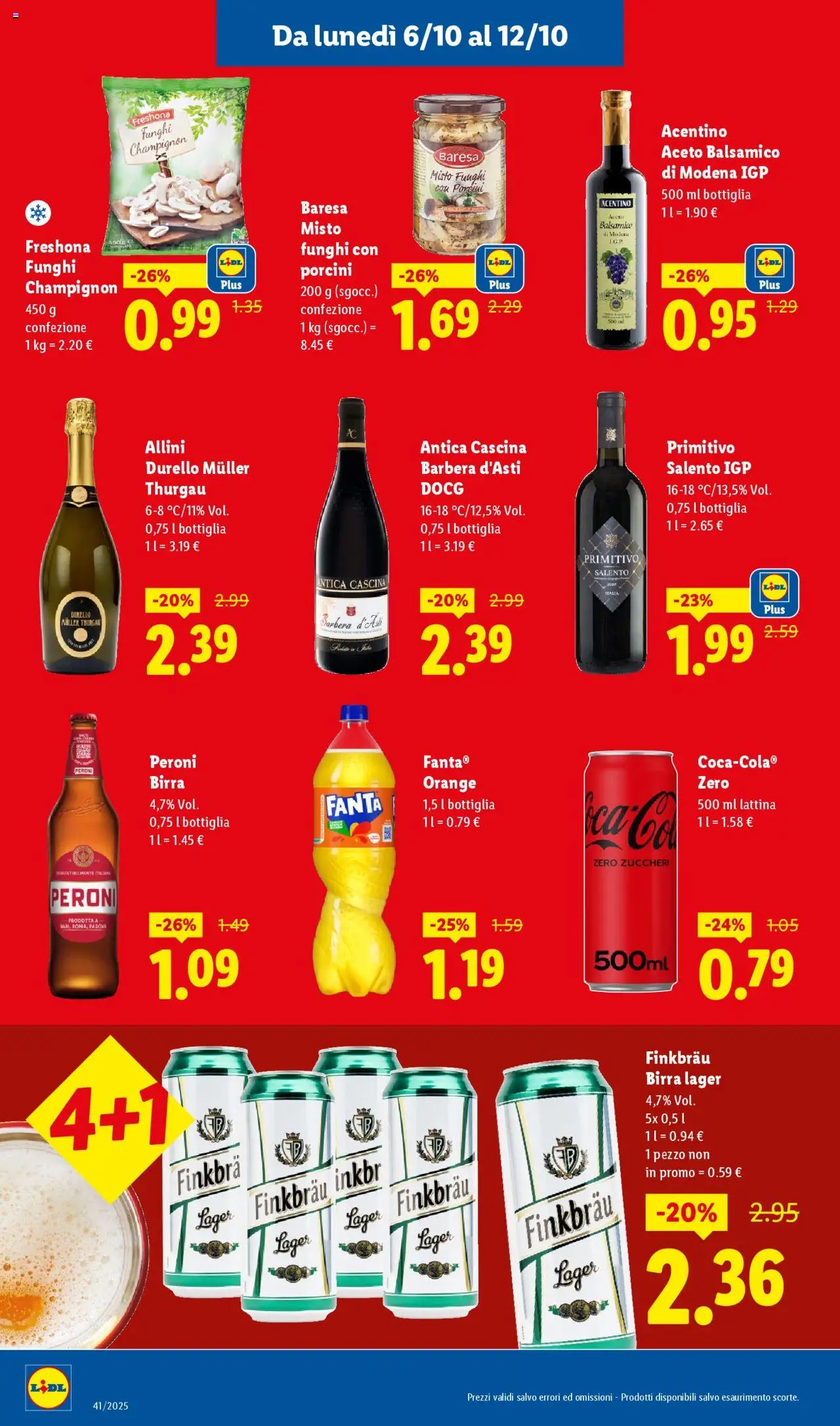 Volantino Lidl del 06.10.2025 | Pagina: 10 | Prodotti: Funghi, Fanta, Aceto, Bottiglia
