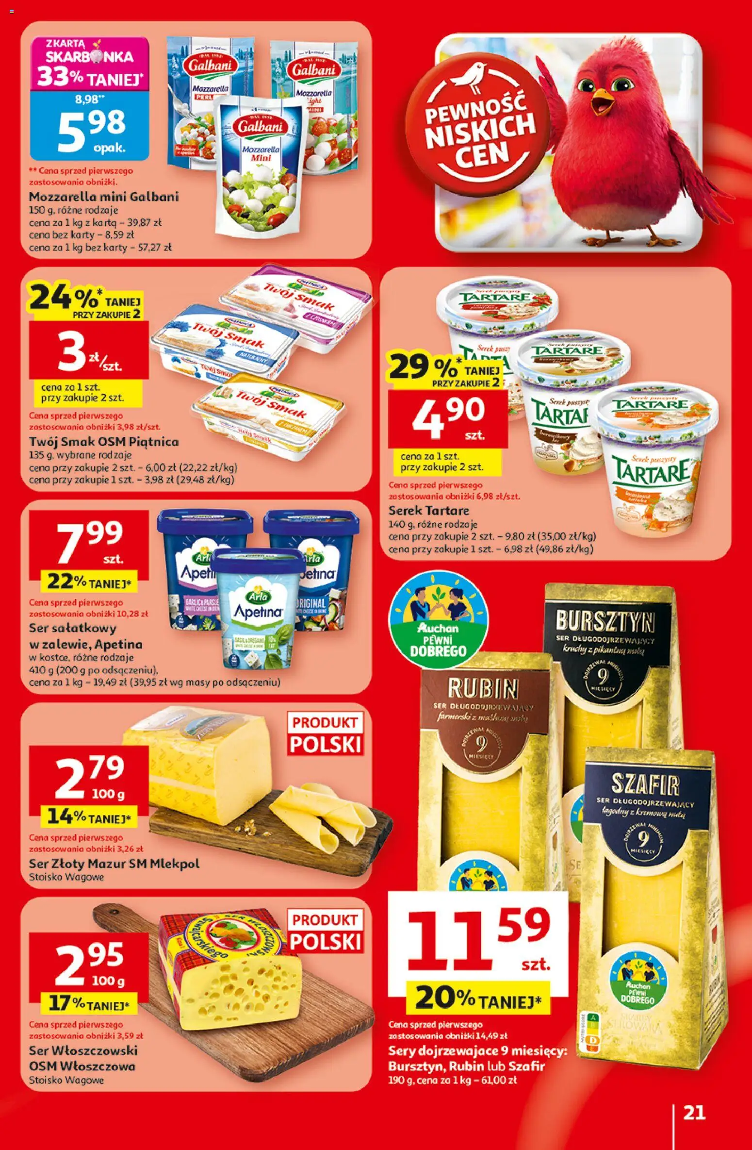 Auchan Gazetka - 30 Lat Hipermarket od 19.02.2026 | Strona: 21 | Produkty: Serek, Sery, Ser, Mozzarella