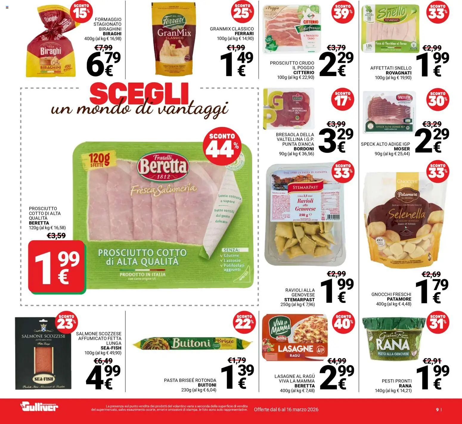 Volantino Gulliver del 06.03.2026 | Pagina: 9 | Prodotti: Speck, Prosciutto Cotto, Prosciutto, Pasta