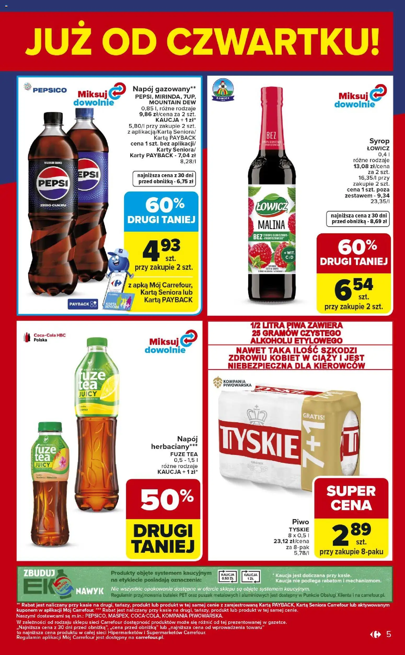 Carrefour Gazetka - Weekend okazji od 08.01.2026 | Strona: 5 | Produkty: Syrop, Malina, Tyskie, Piwo