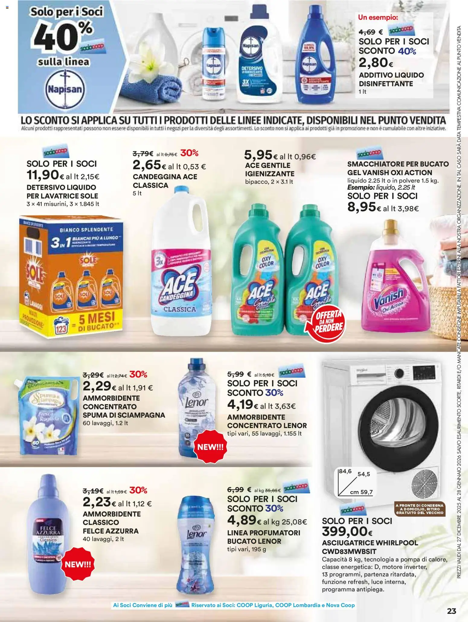 Volantino Ipercoop del 27.12.2025 | Pagina: 23 | Prodotti: Ammorbidente, Smacchiatore, Candeggina, Lavatrice