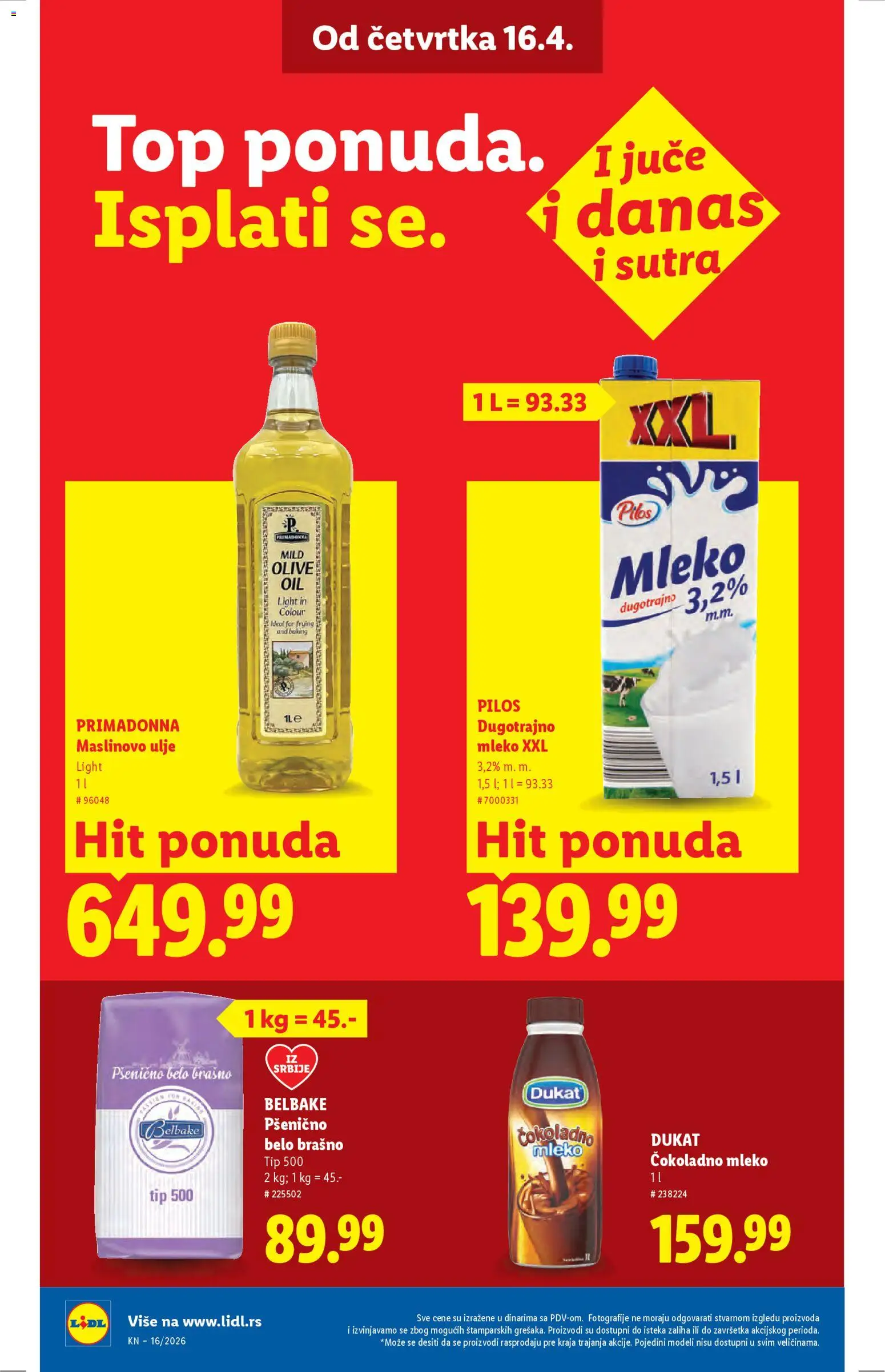 Lidl katalog - važi od 16.04.2026 | Strana: 24 | Proizvode: Dugotrajno mleko, Brašno, Mleko, Maslinovo ulje