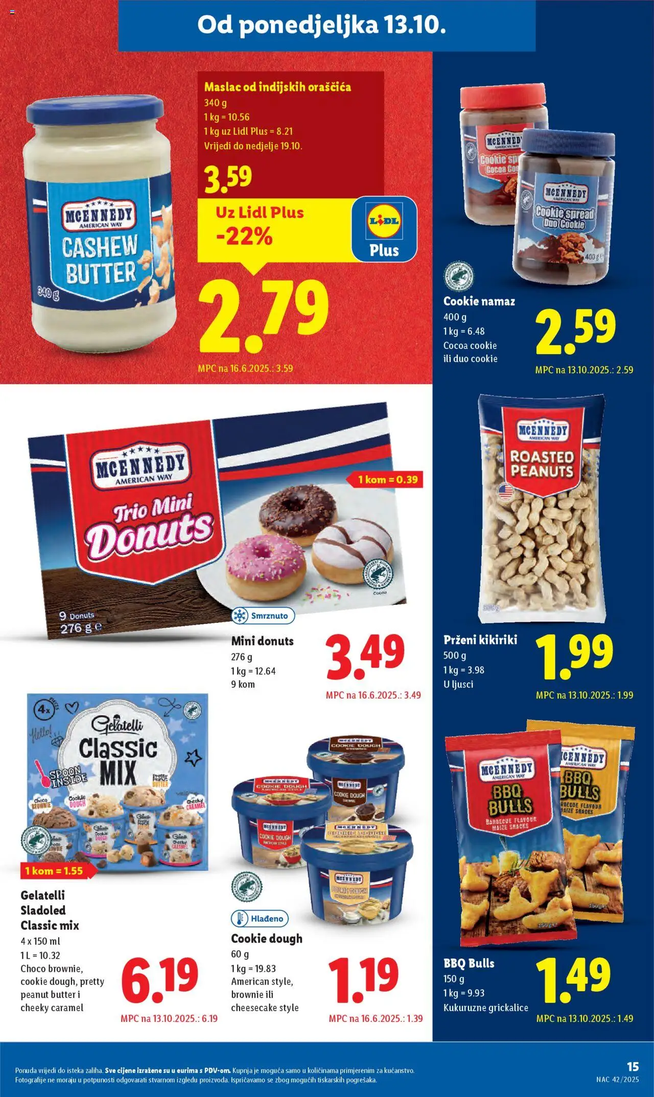 Lidl katalog | vrijedi od 13.10.2025 | Stranica: 15 | Proizvodi: Maslac, Kikiriki, Sladoled, Namaz