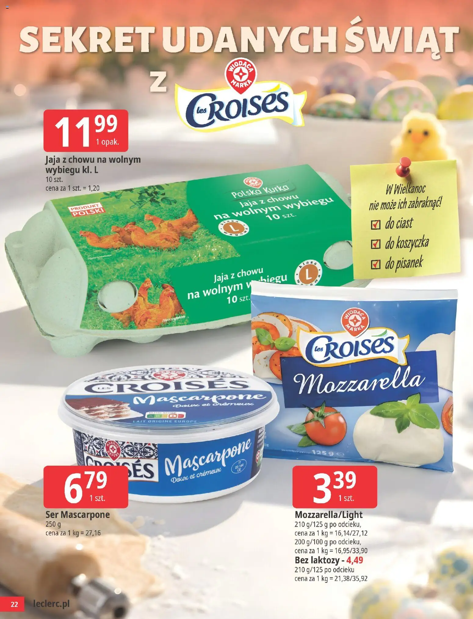 E.Leclerc gazetka - Kłodzko Wielkanoc od 24.03.2026 | Strona: 22 | Produkty: Bez laktozy, Mascarpone, Ser, Jaja