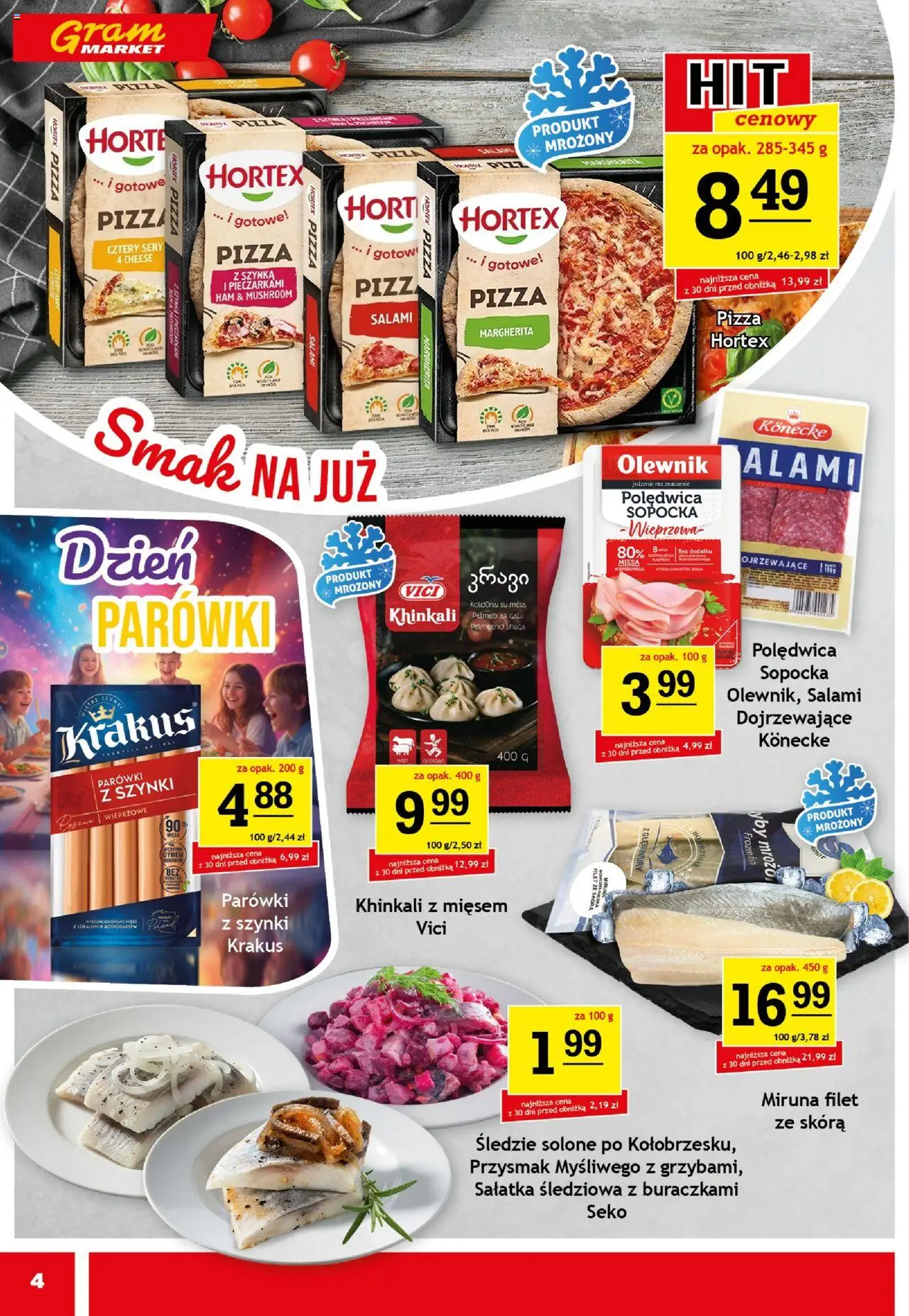 Gram Market Gazetka od 17.09.2025 | Strona: 4 | Produkty: Parówki, Salami, Pizza, Sałatka