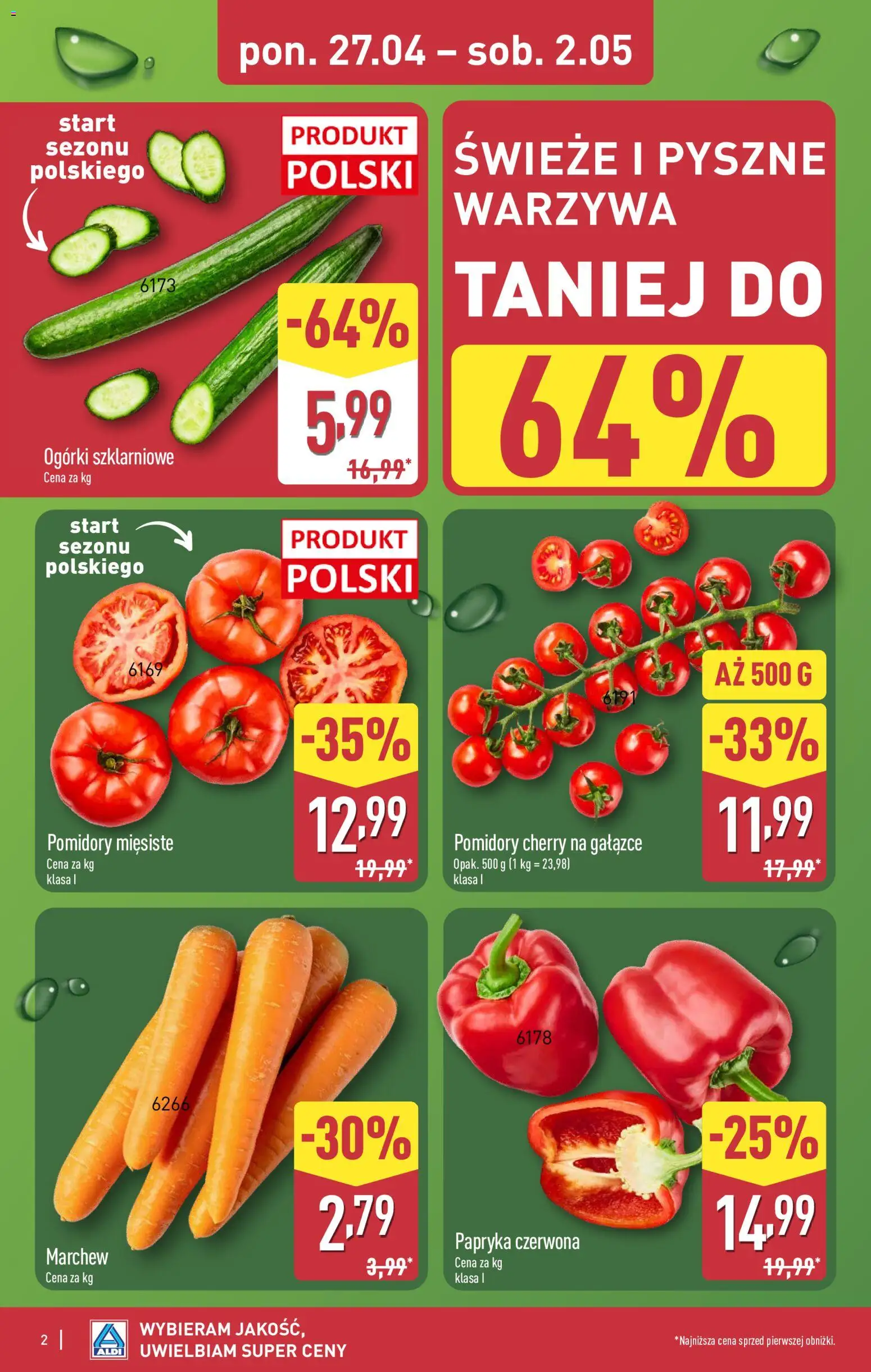 Aldi gazetka od 27.04.2026 | Strona: 2 | Produkty: Papryka, Papryka czerwona, Pomidory, Warzywa
