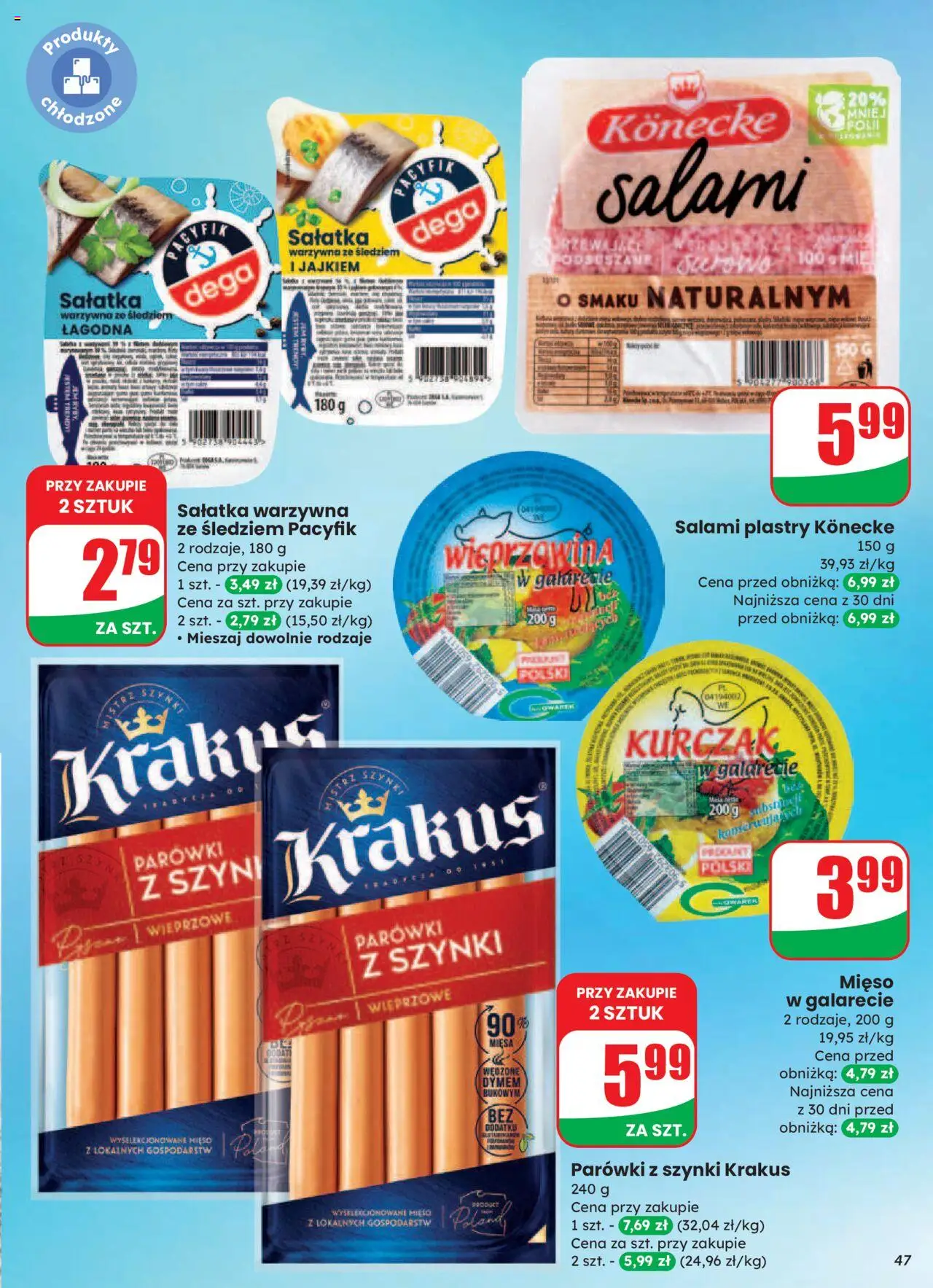 Dino Gazetka od 20.08.2025 | Strona: 47 | Produkty: Kurczak, Mięso, Parówki z szynki, Salami