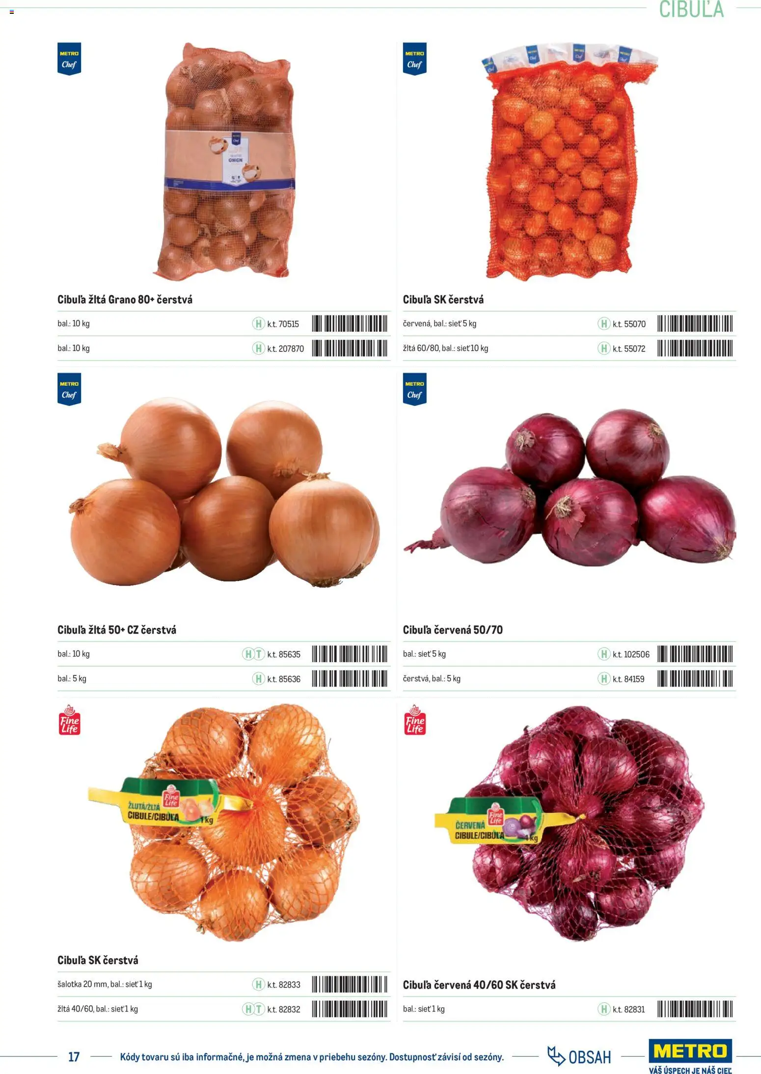 Nové Metro akcie – leták je platný od 01.01.2025 | Strana: 17 | Produkty: Cibuľa