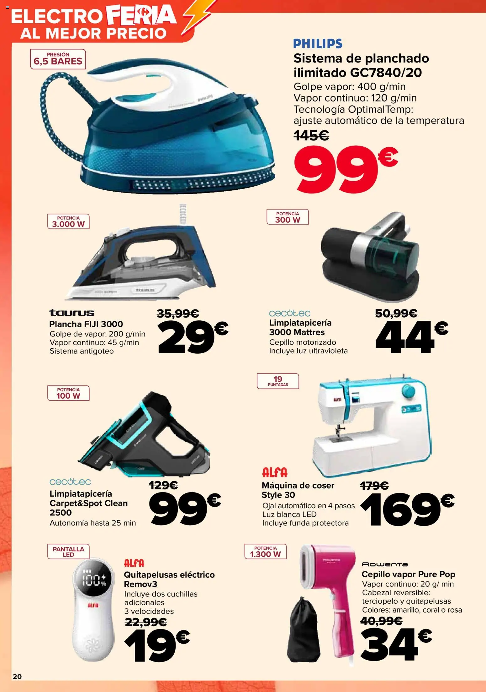 Carrefour folleto │ válido desde el 28.10.2025 | Página: 20 | Productos: Cepillo, Funda, Plancha, Máquina de coser
