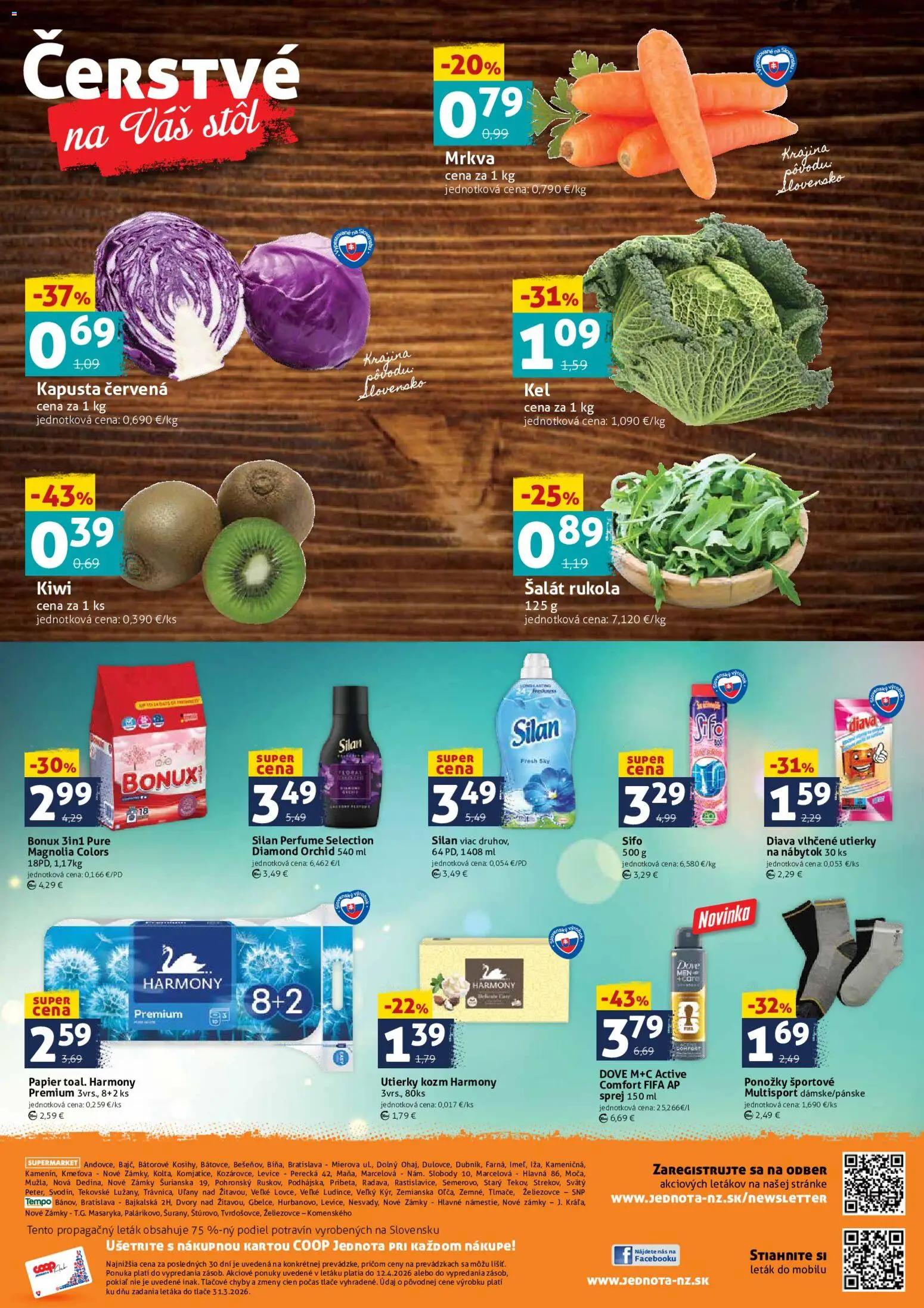 Nové COOP Jednota akcie – leták je platný od 10.04.2026 | Strana: 4 | Produkty: Nábytok, Stôl, Mrkva