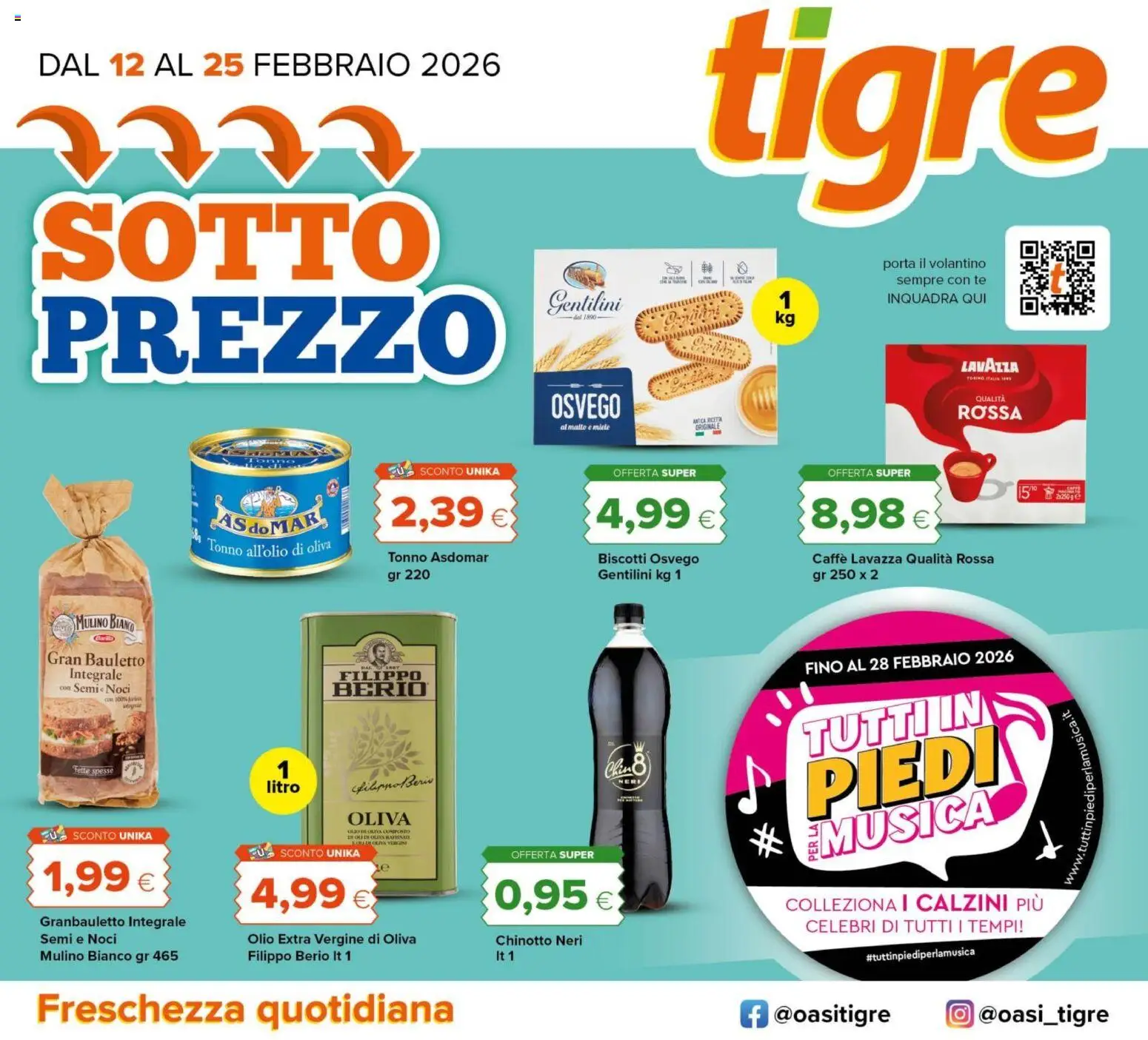 Volantino Tigre del 12.02.2026 | Pagina: 1 | Prodotti: Tè, Biscotti, Tonno, Lavazza