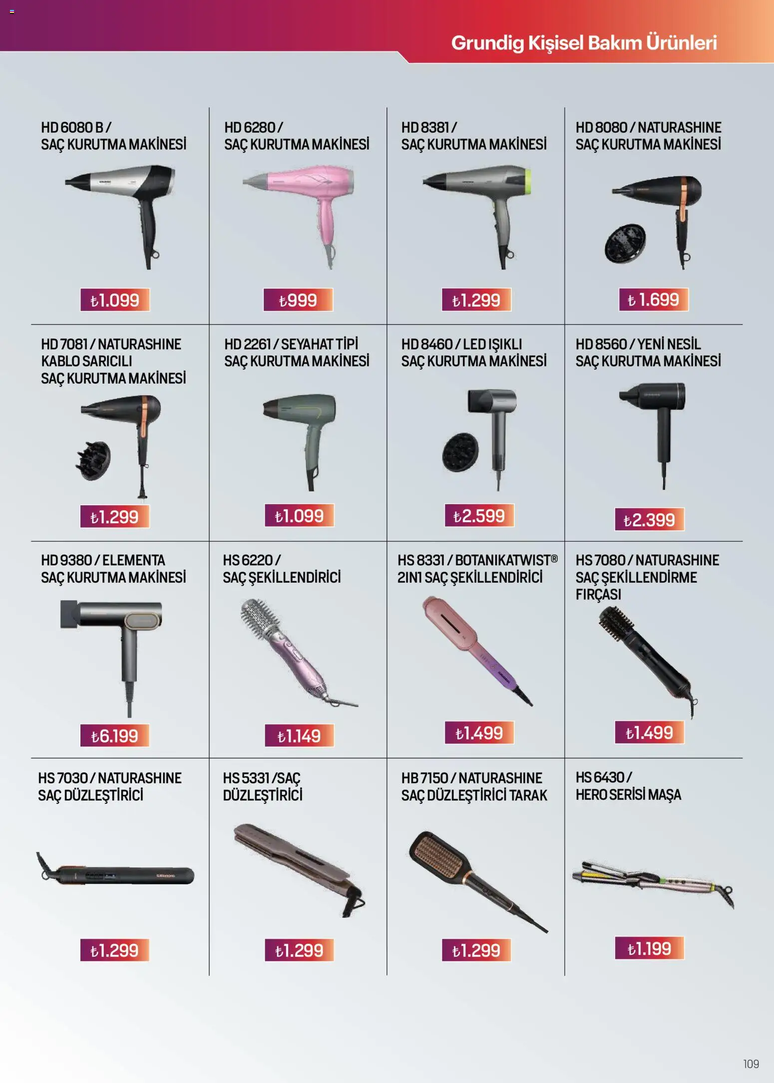 Arçelik Katalog - 01.01.2026 tarihinden itibaren geçerlidir | Sayfa: 109 | Ürünler: Saç kurutma makinesi, Saç düzleştirici, Kurutma makinesi, Kablo