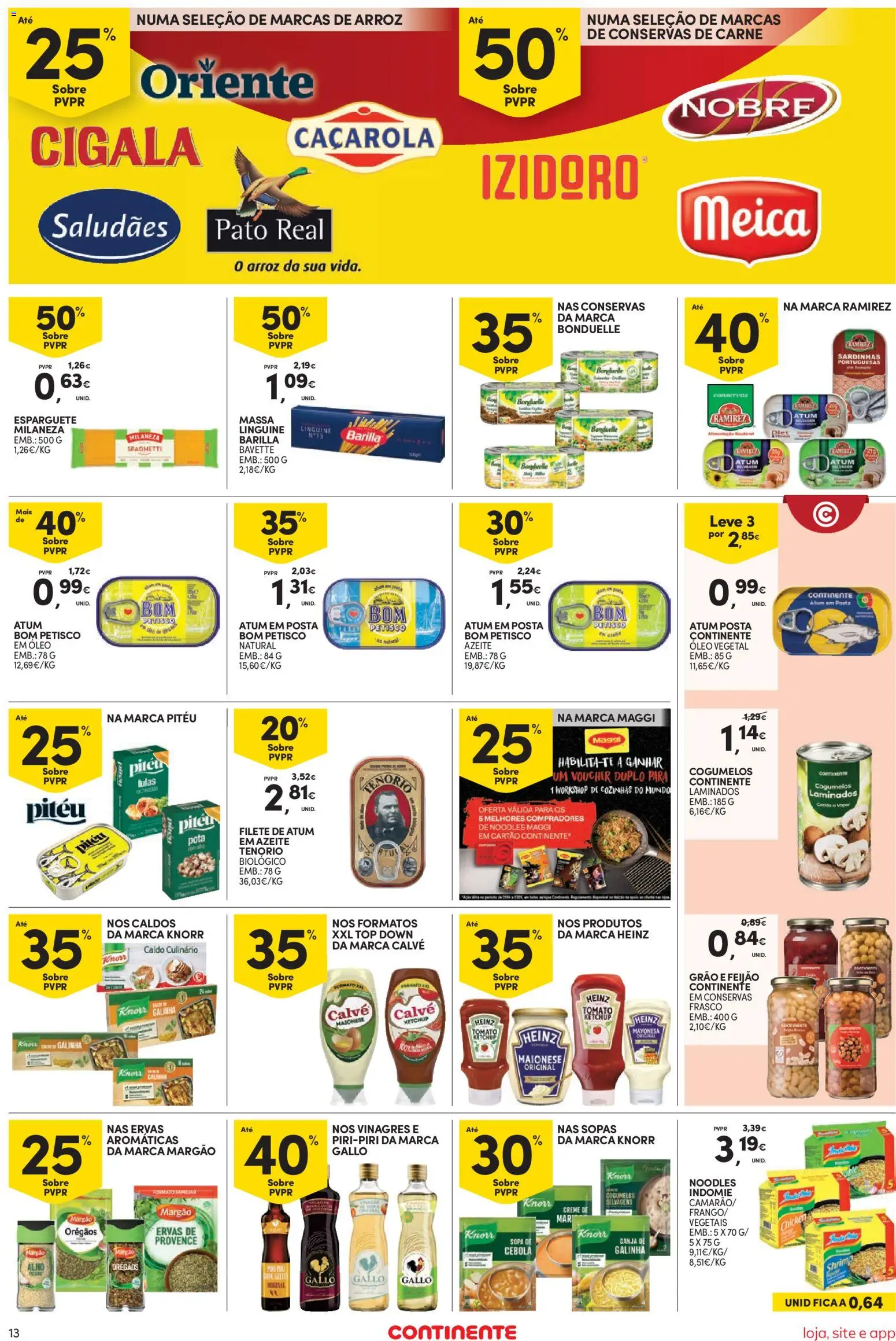 Continente Semanal Continente Bom Dia │ válido de 28.04.2026 | Página: 13 | Produtos: Esparguete, Sardinhas, Maionese, Creme