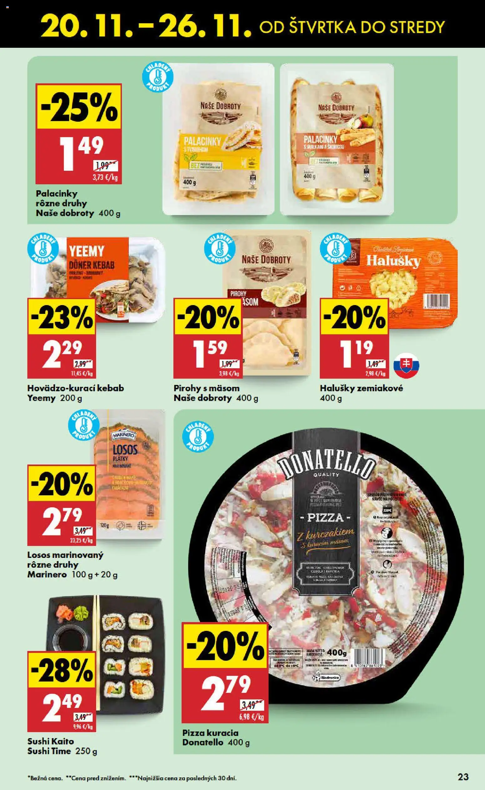 Nové Biedronka akcie – leták je platný od 20.11.2025 | Strana: 23 | Produkty: Pirohy, Pizza, Losos, Sushi