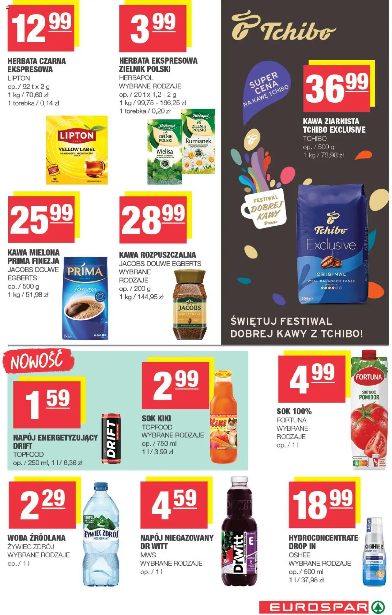 Spar Gazetka - Eurospar od 08.10.2025 | Strona: 13 | Produkty: Kawa mielona Prima, Kawa ziarnista, Sok, Woda