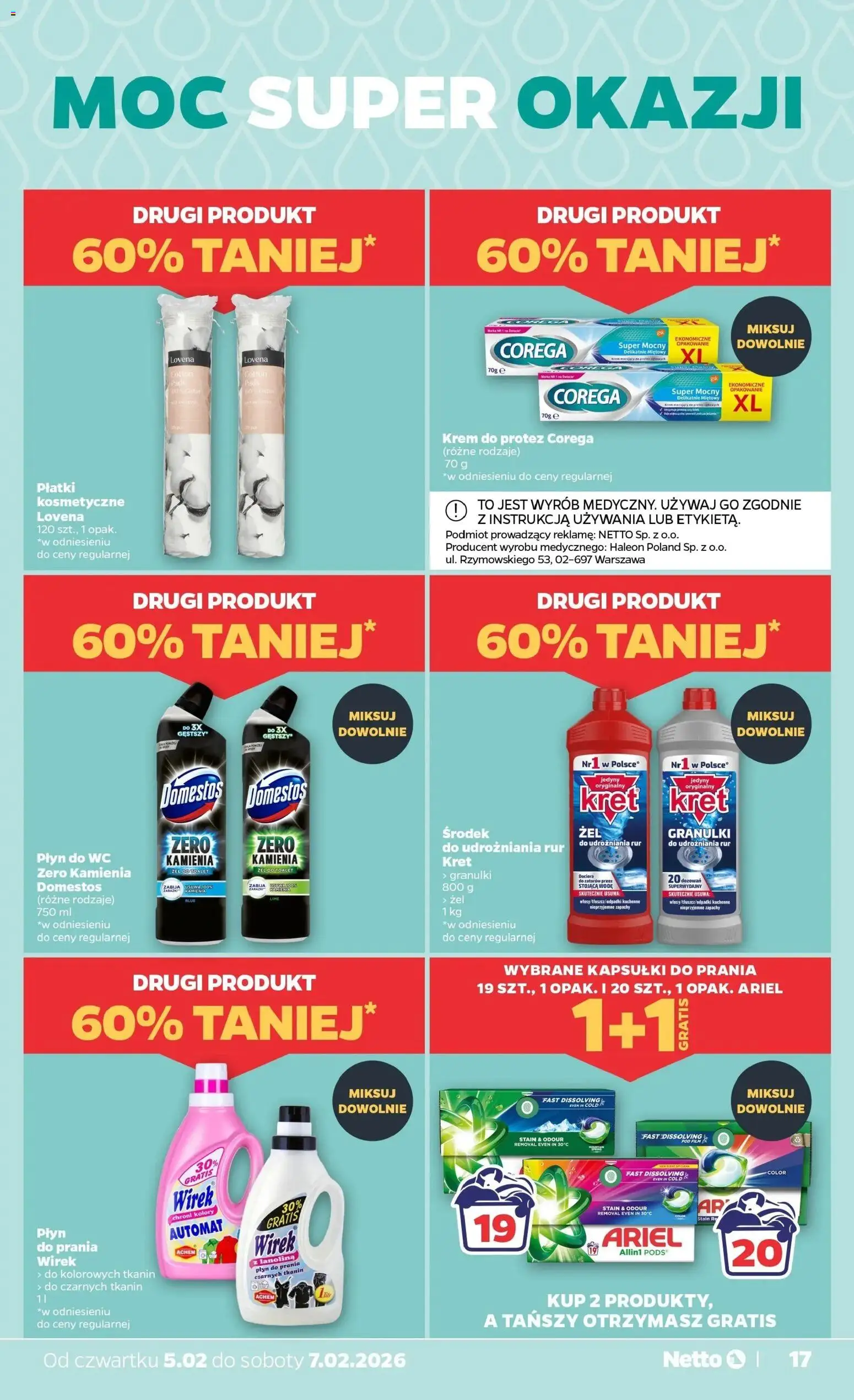 Netto gazetka - Spożywcza od 05.02.2026 | Strona: 17 | Produkty: Ariel, Domestos, Kapsułki do prania, Krem