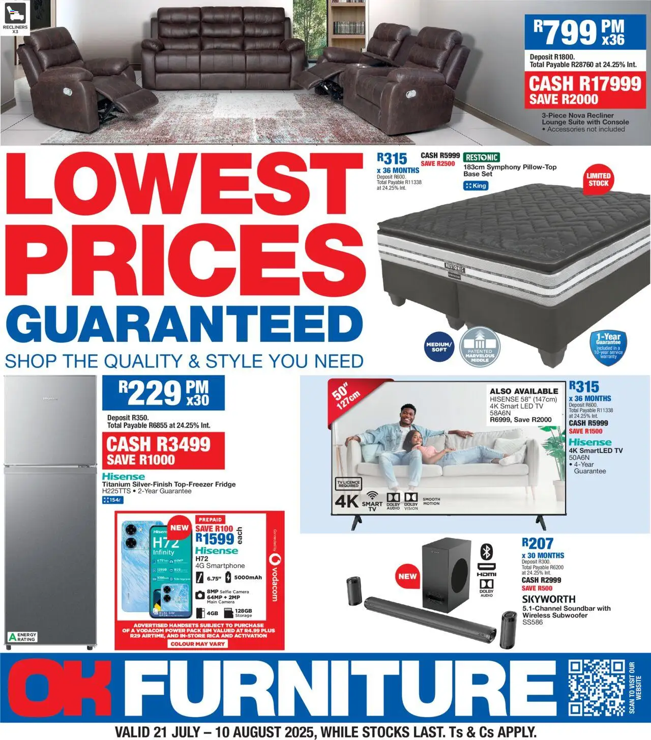 OK Furniture - RSA Specials │ valid from 21.07.2025 | Page: 1 | Products: Camera, Fridge, Lounge suite, Soundbar