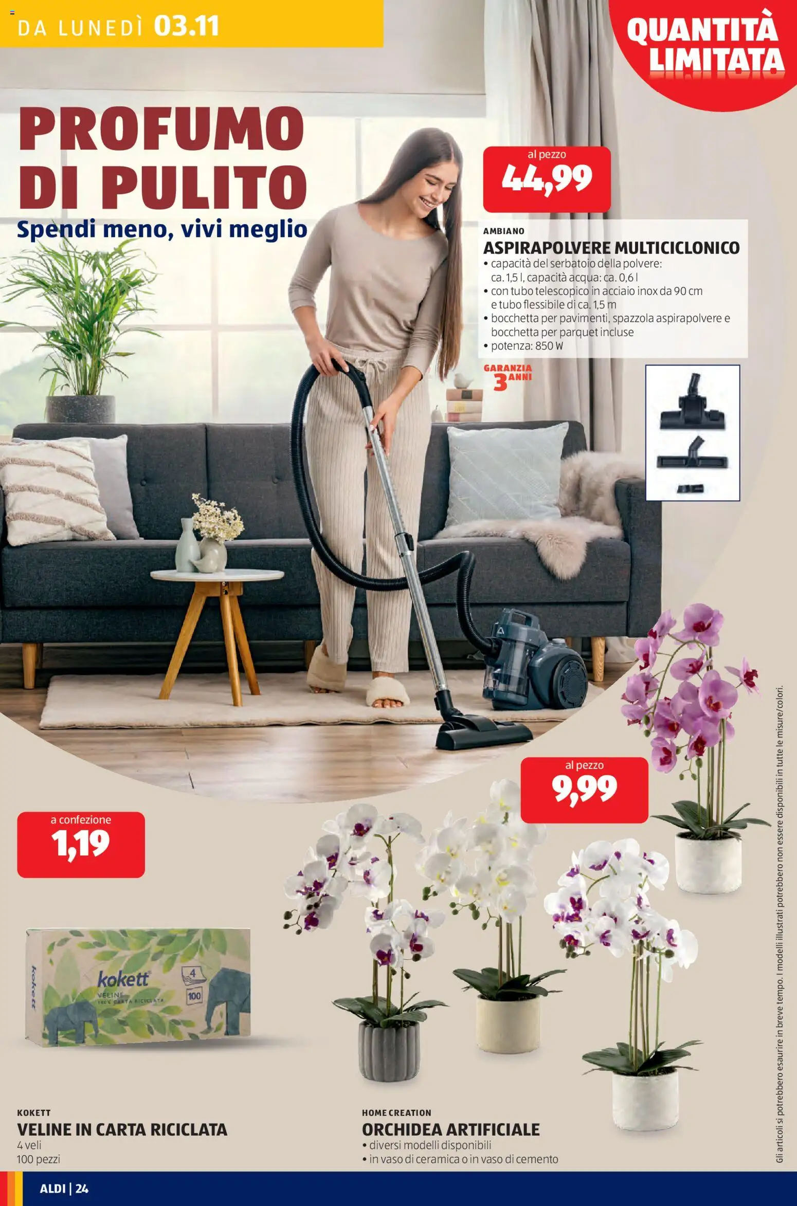 Volantino Aldi del 03.11.2025 | Pagina: 24 | Prodotti: Veline, Tubo, Orchidea, Profumo