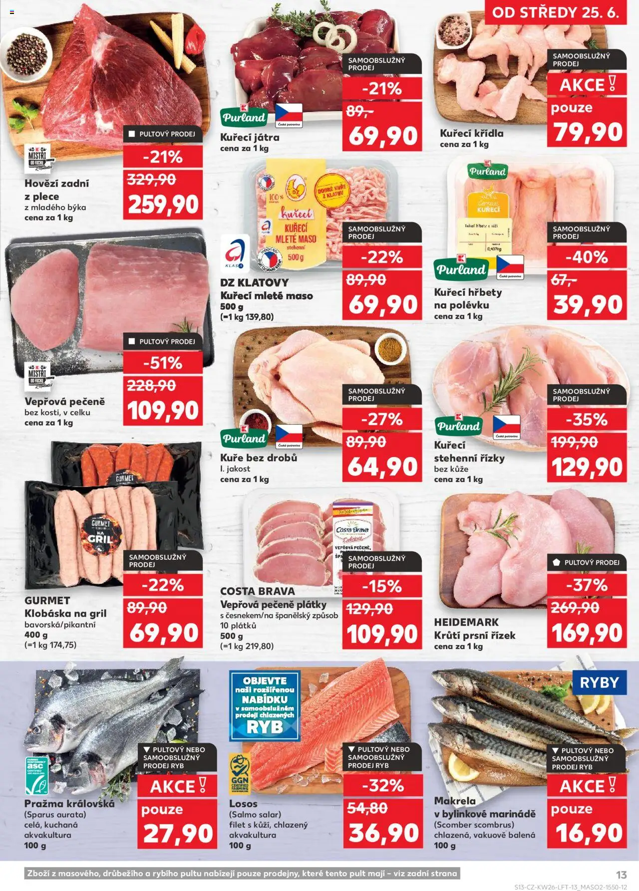 Kaufland leták od 25.06.2025 | Strana: 13 | Produkty: Losos, Gril, Kuřecí Křídla, Maso