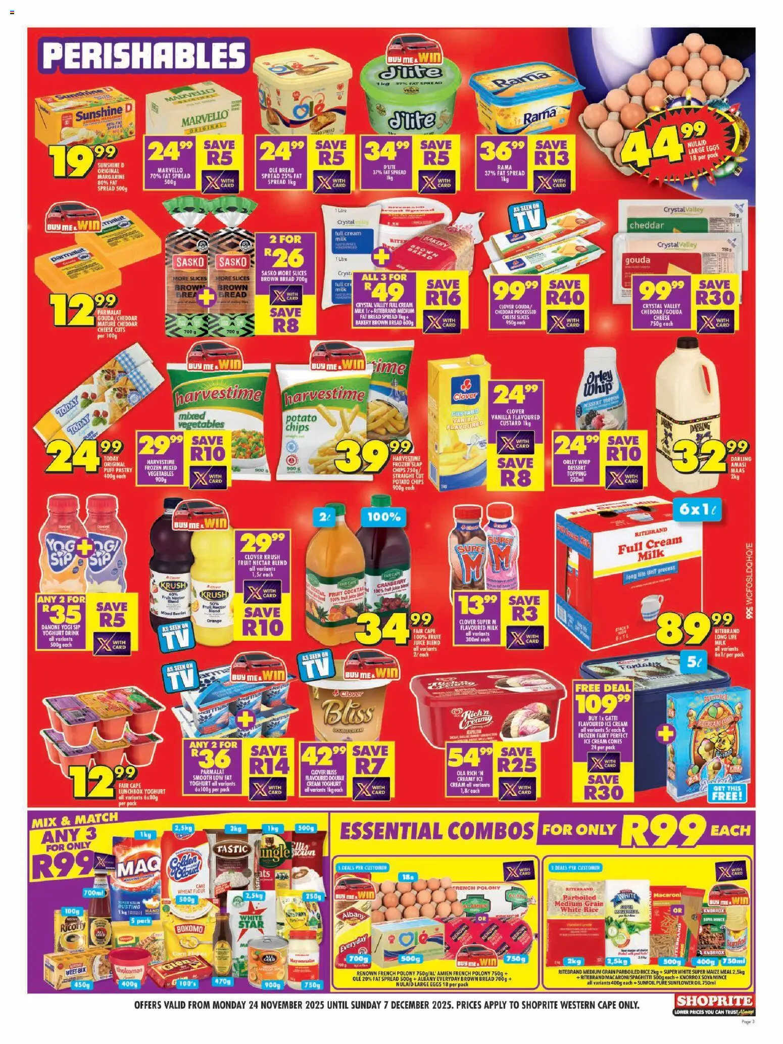 New Shoprite catalogue – valid from 24.11.2025 | Page: 3 | Products: Eggs, Oil, Cream, Mayonnaise