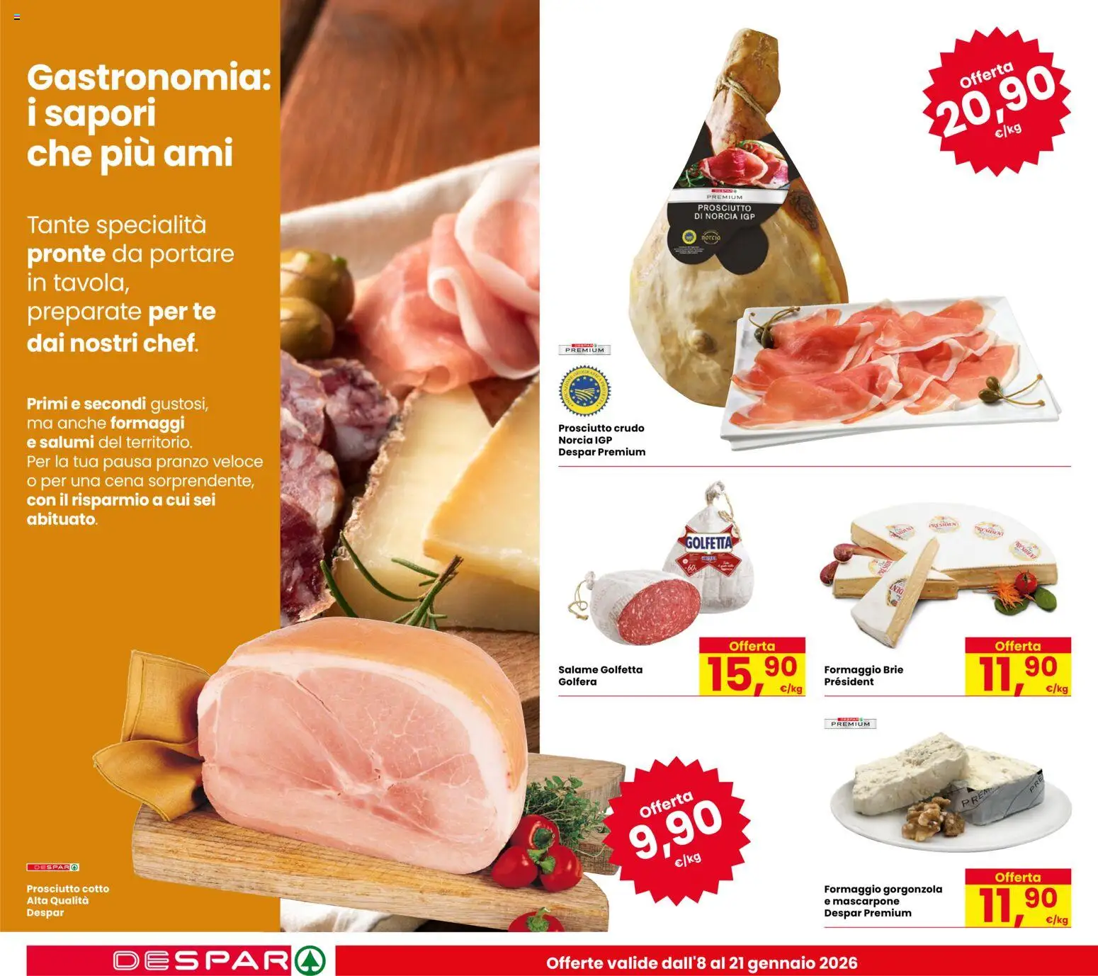 Volantino Despar del 08.01.2026 | Pagina: 10 | Prodotti: Prosciutto Crudo, Salame, Mascarpone, Gorgonzola