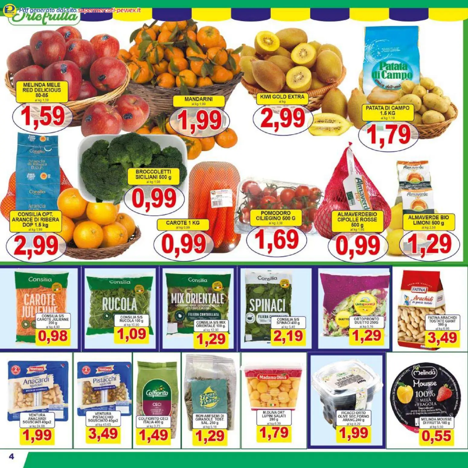 Volantino Pewex del 07.01.2026 | Pagina: 4 | Prodotti: Mele, Kiwi, Mandarini, Pomodoro