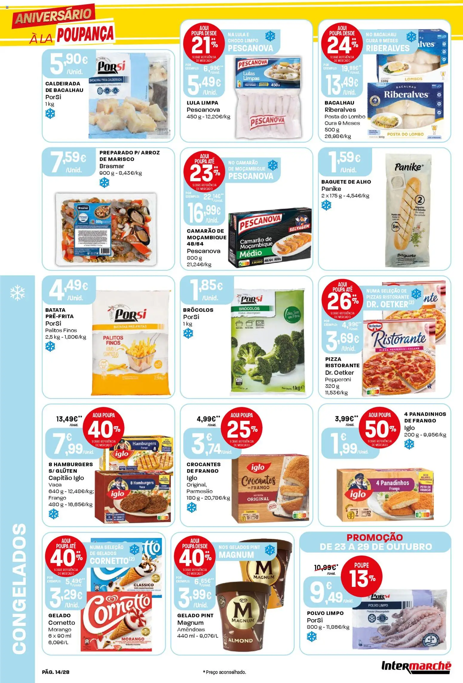 Intermarché Folheto Contact │ válido de 23.10.2025 | Página: 14 | Produtos: Polvo, Gelado, Lombo, Pizza