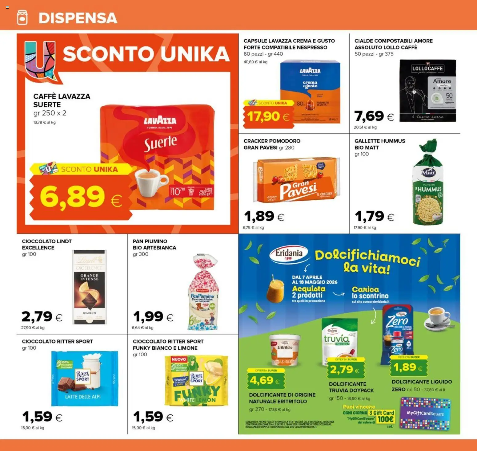 Volantino Oasi del 07.04.2026 | Pagina: 14 | Prodotti: Dolcificante, Cioccolato, Gallette, Lavazza