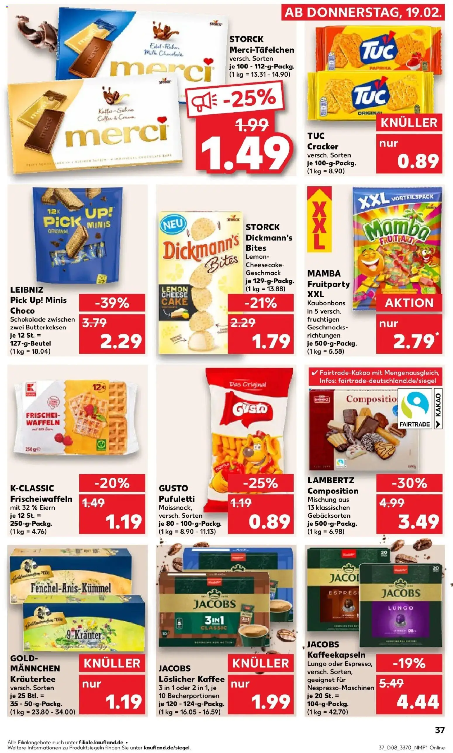 Kaufland prospekt Erfurt	 – gültig ab 22.02.2026 | Seite: 37 | Produkte: Merci, Kaffee, Schokolade, Waffeln