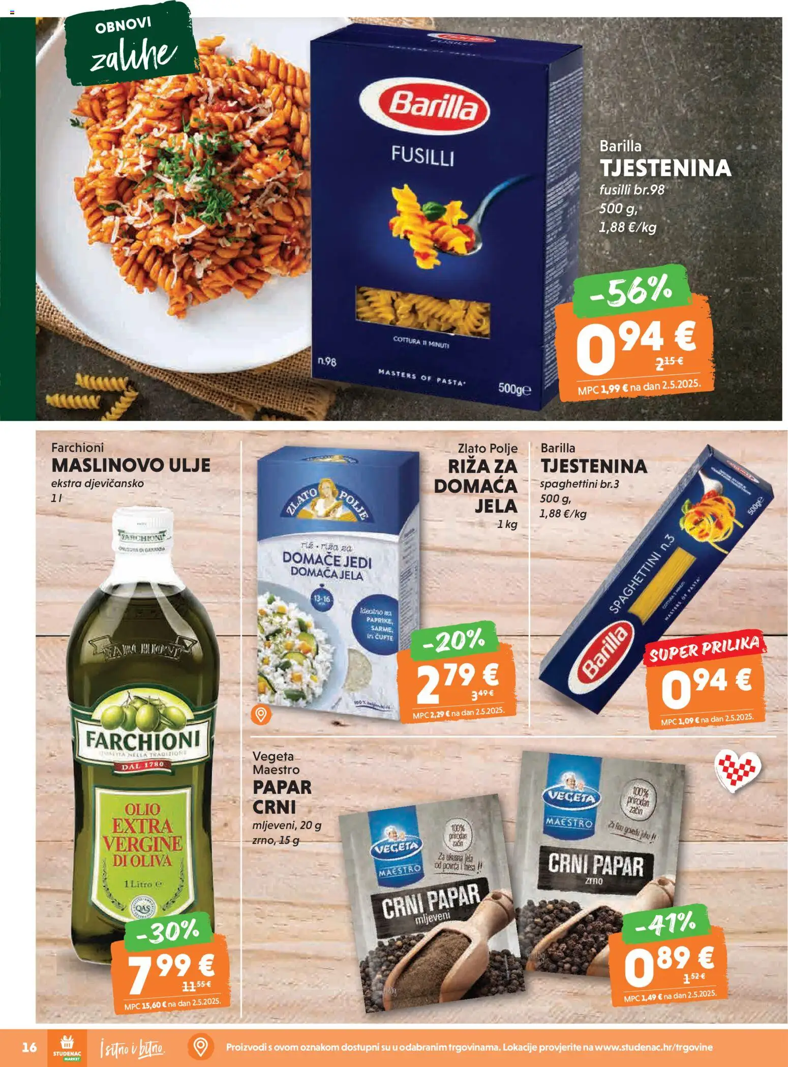 Studenac katalog | vrijedi od 28.01.2026 | Stranica: 16 | Proizvodi: Maslinovo ulje, Papar, Vegeta, Barilla