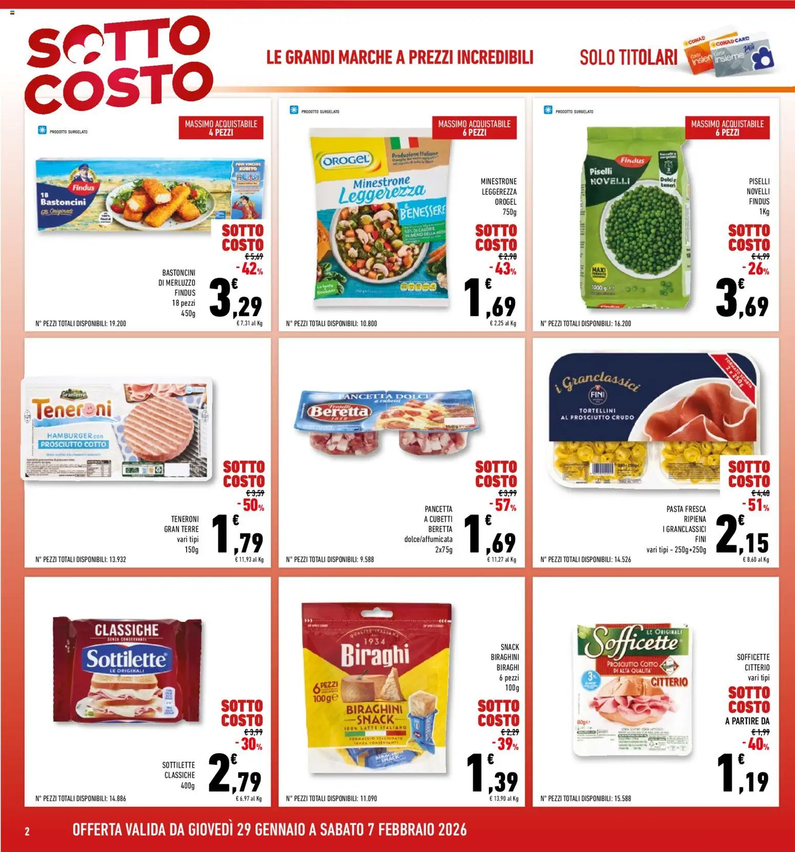 Volantino Conad del 29.01.2026 | Pagina: 2 | Prodotti: Minestrone, Prosciutto Cotto, Pasta, Piselli