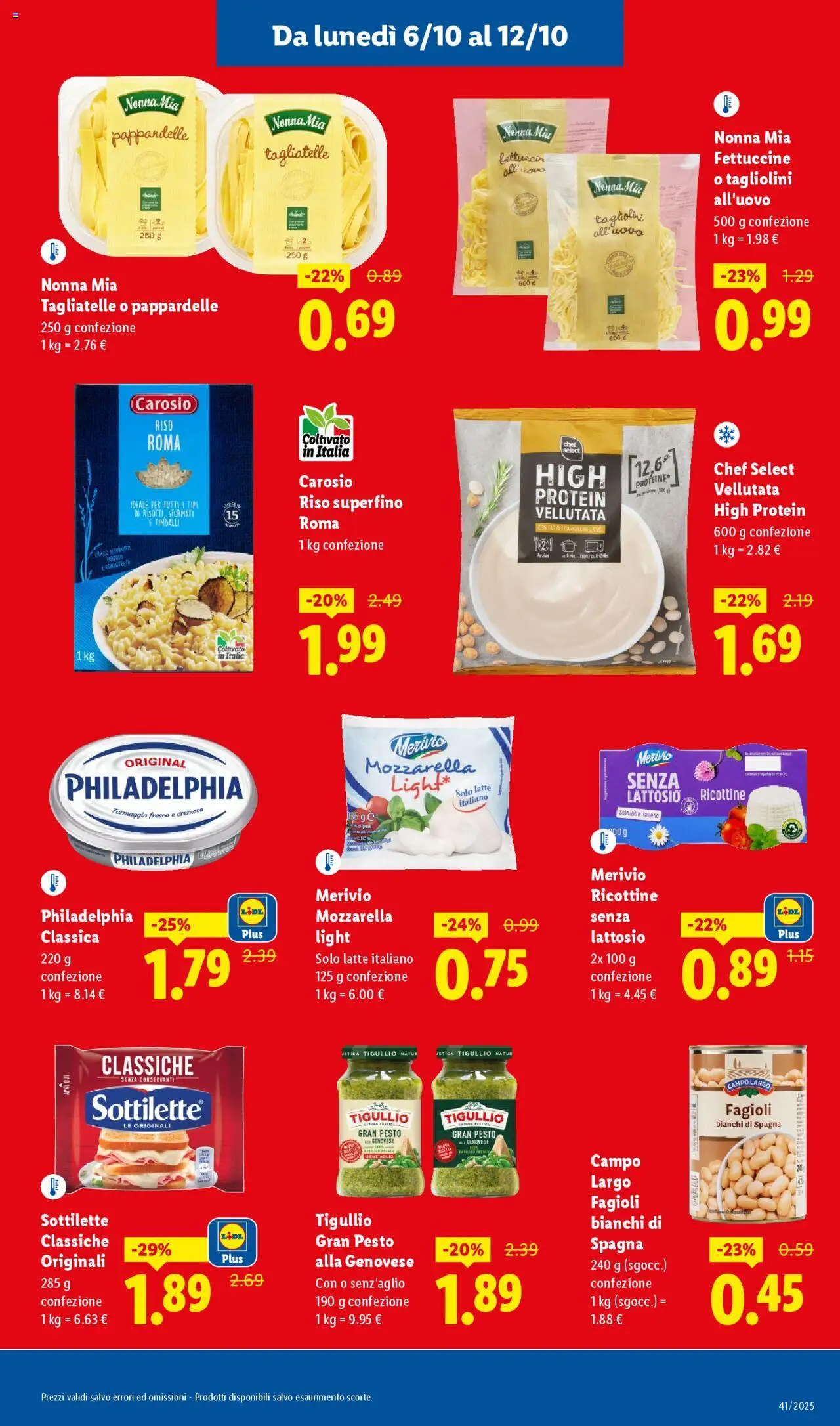 Volantino Lidl del 06.10.2025 | Pagina: 9 | Prodotti: Fagioli, Mozzarella, Formaggio, Fettuccine