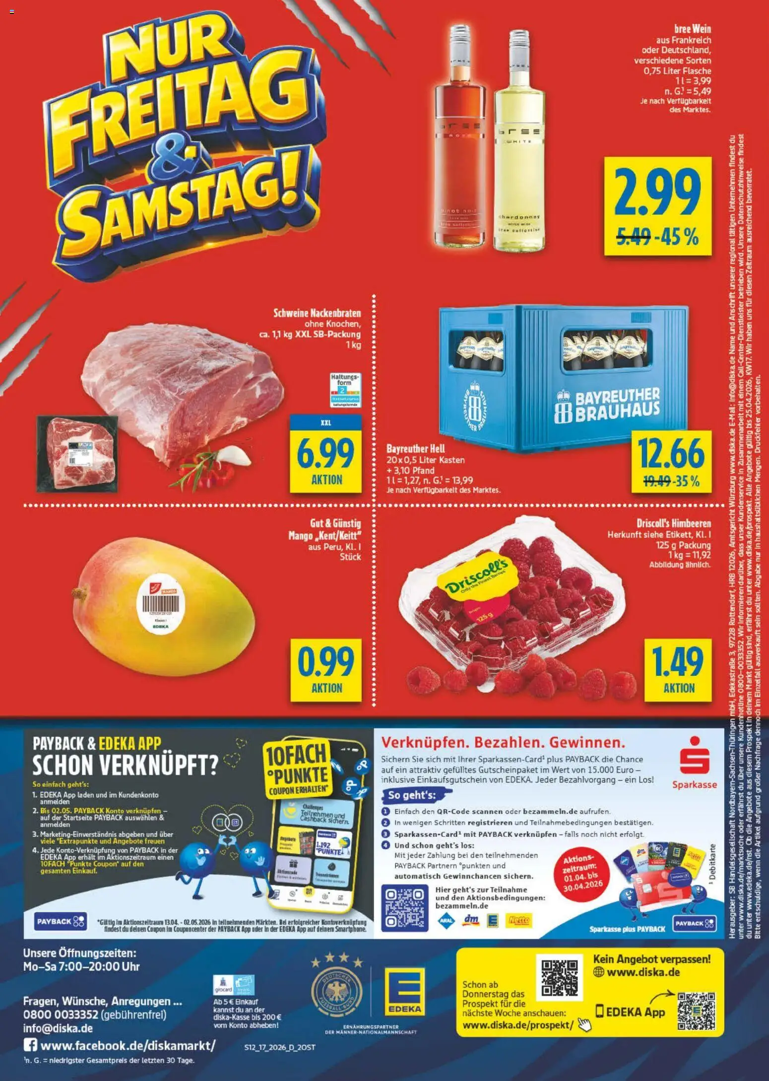 Diska Prospekt 	 – gültig ab 20.04.2026 | Seite: 12 | Produkte: Bayreuther hell, Himbeeren, Bree, Wein