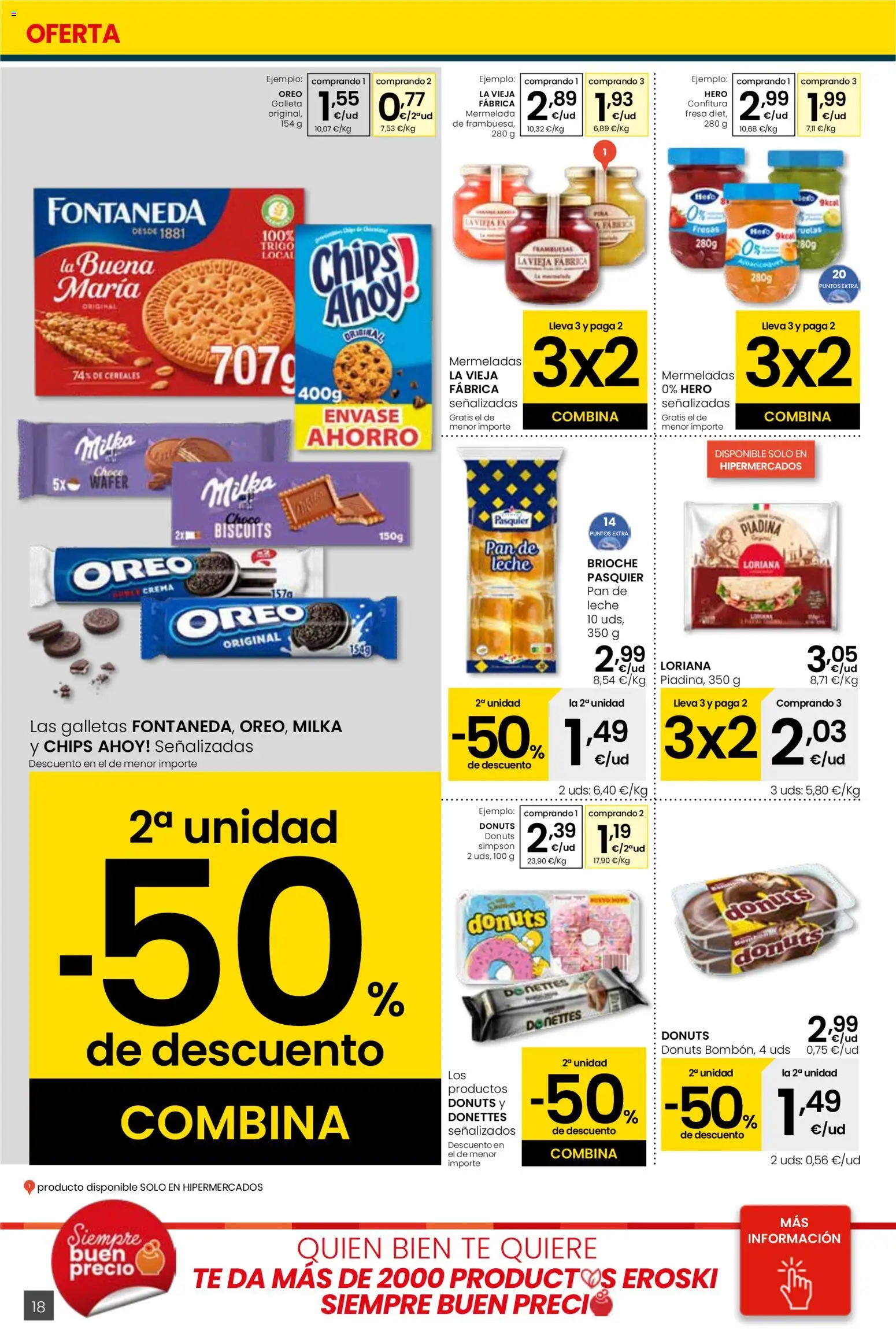 Eroski - Viste tu cesta de primavera  │ válido desde el 12.03.2026 | Página: 18 | Productos: Leche, Pan, Galletas, Donuts