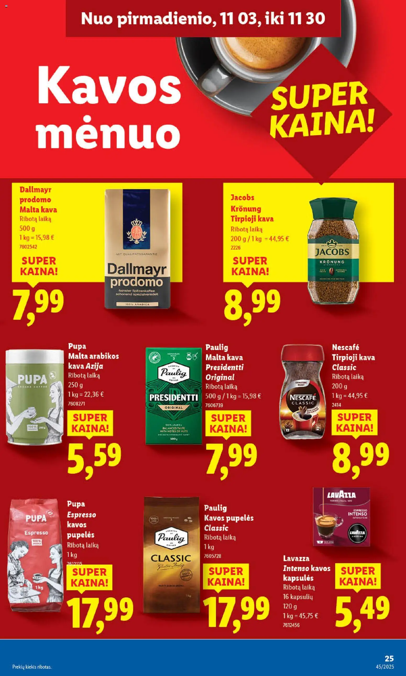 LIDL akcijos nuo 03.11.2025 | Puslapis: 35 | Prekių: Pupelės, Tirpioji kava, Kavos pupelės, Kava