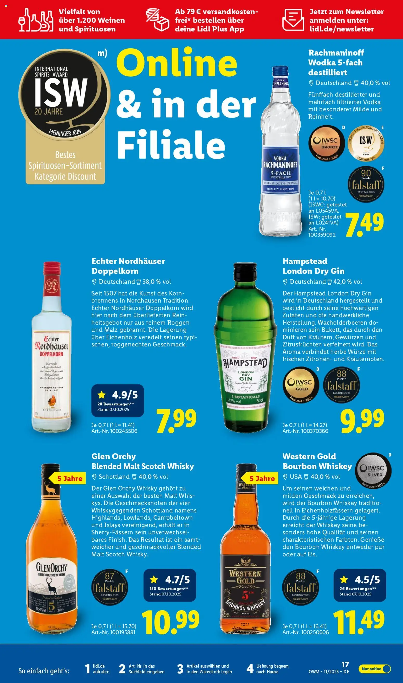 Lidl  Wein & Spirituosen – gültig ab 01.11.2025 | Seite: 17 | Produkte: Vodka, Gin, Wodka, Whiskey
