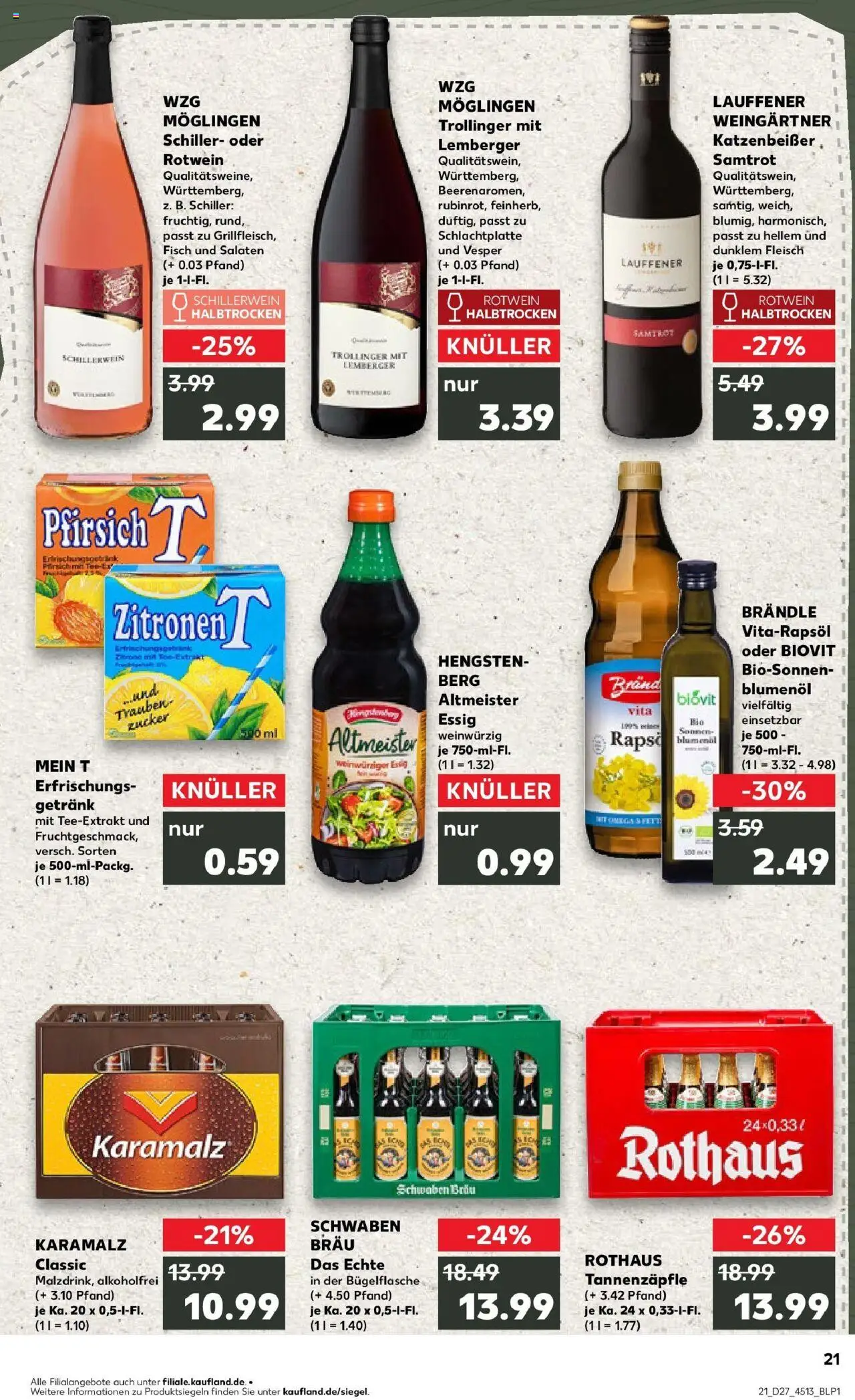 Kaufland prospekt Künzelsau	 - gültig ab dem 03.07.2025 | Seite: 21 | Produkte: Rotwein, Fisch, Zucker, Pfirsich