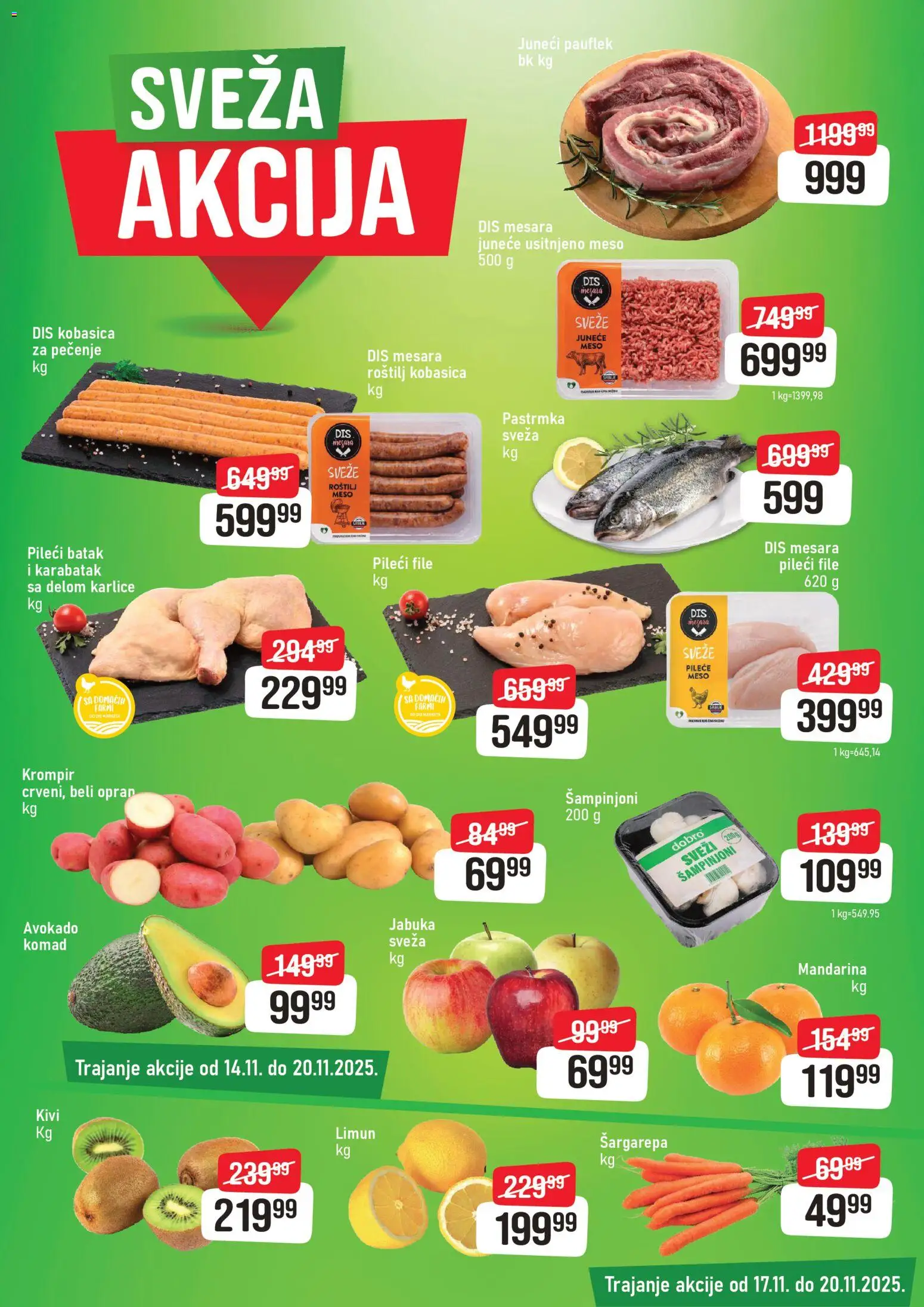 DIS katalog - važi od 14.11.2025 | Strana: 3 | Proizvode: Šargarepa, Pastrmka, Pileći file, Roštilj
