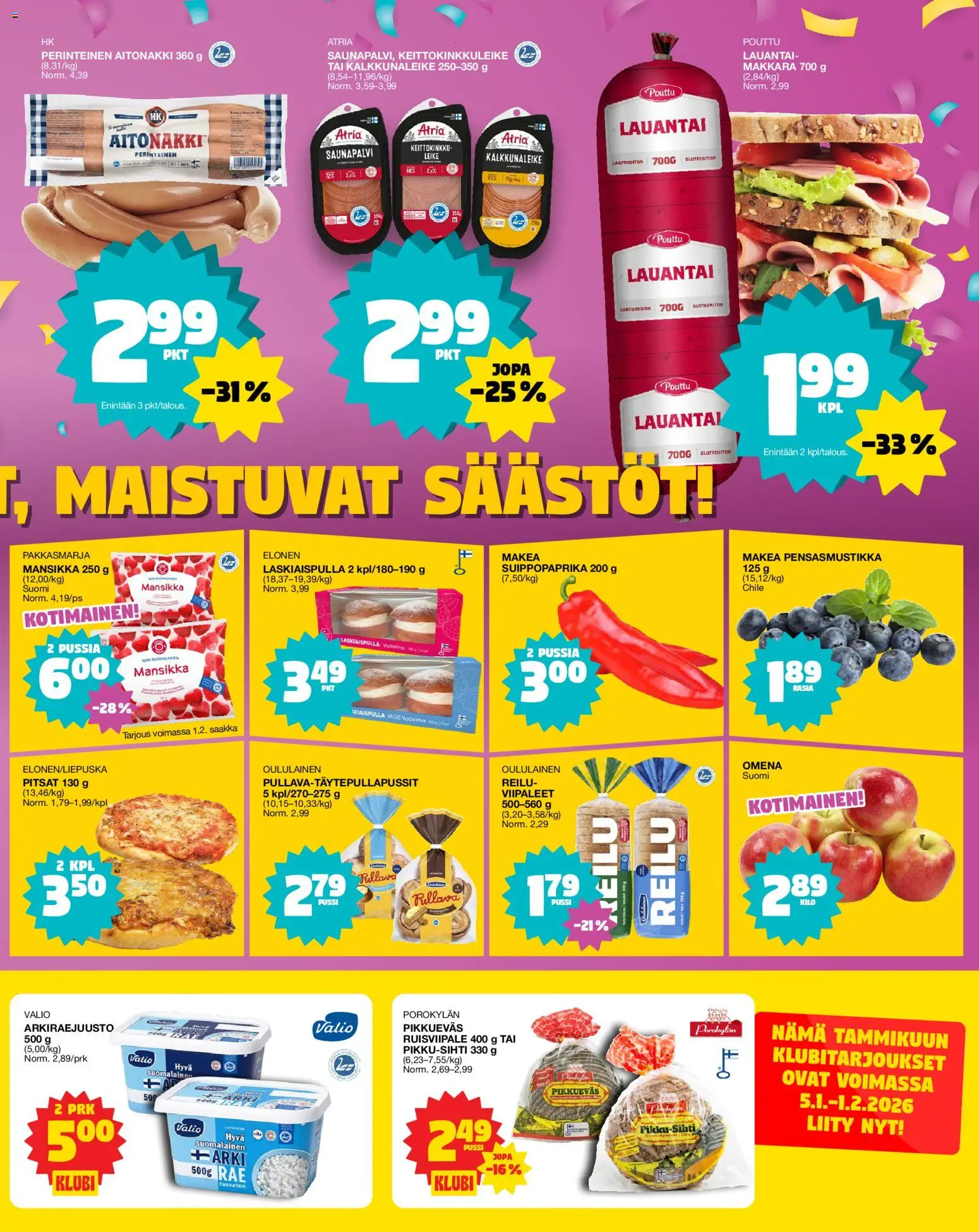 Tokmanni Ruokatarjoukset – voimassa 15.01.2026 alkaen | Sivu: 3 | Tuotteet: Makkara, Pizza