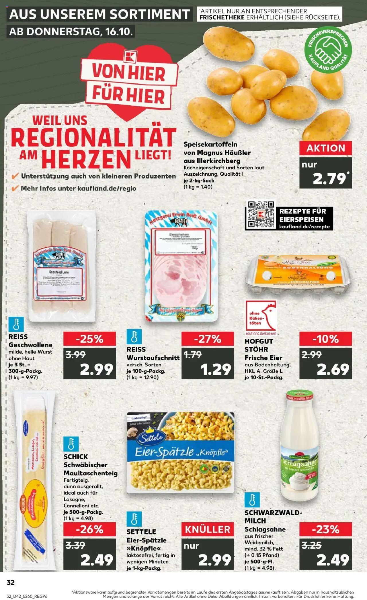 Kaufland prospekt Laupheim	 – gültig ab 19.10.2025 | Seite: 32 | Produkte: Schlagsahne, Milch, Eier, Pasta