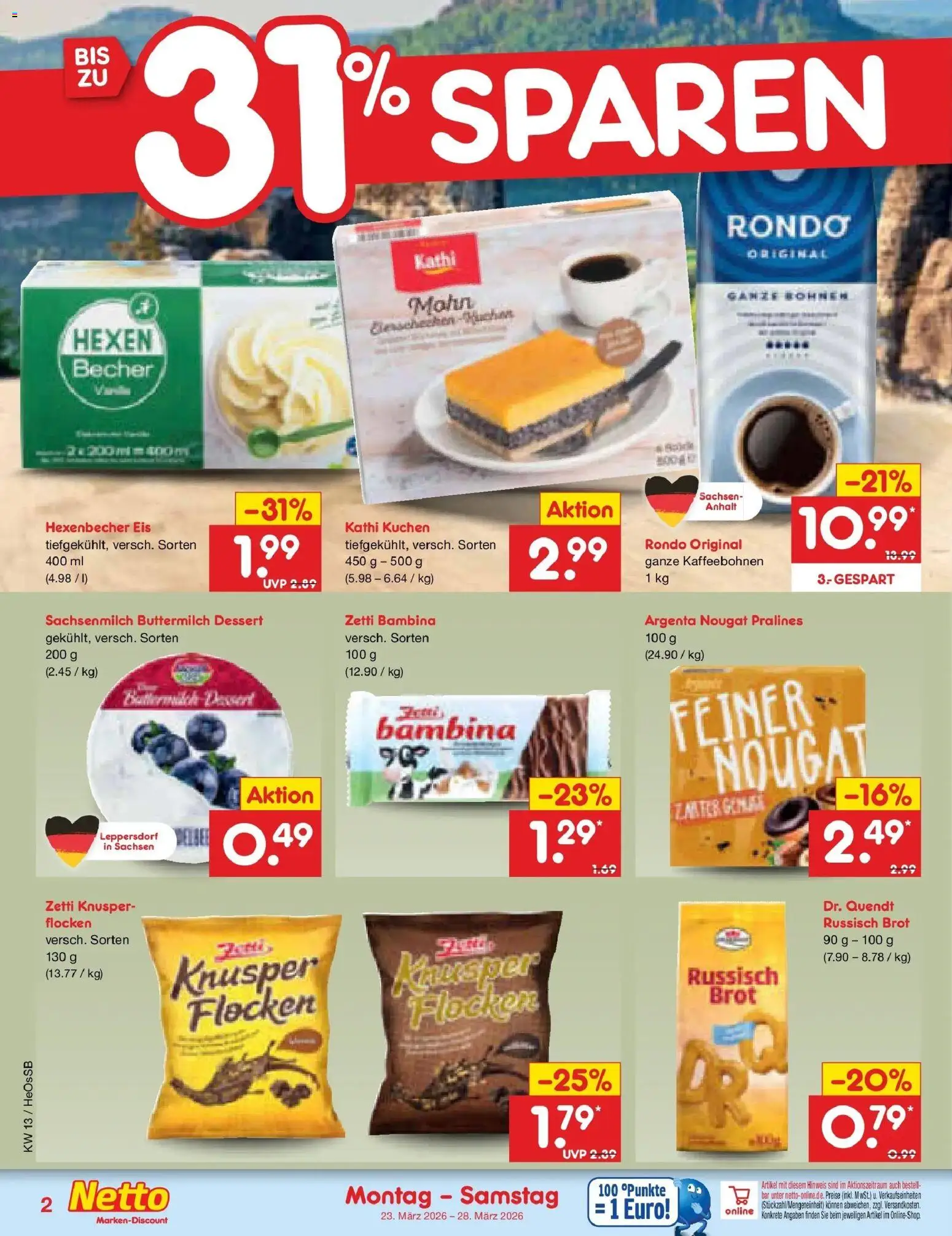 Netto Marken-Discount Prospekt Kröpelin	 – gültig ab 23.03.2026 | Seite: 26 | Produkte: Buttermilch, Kuchen, Flocken, Eis