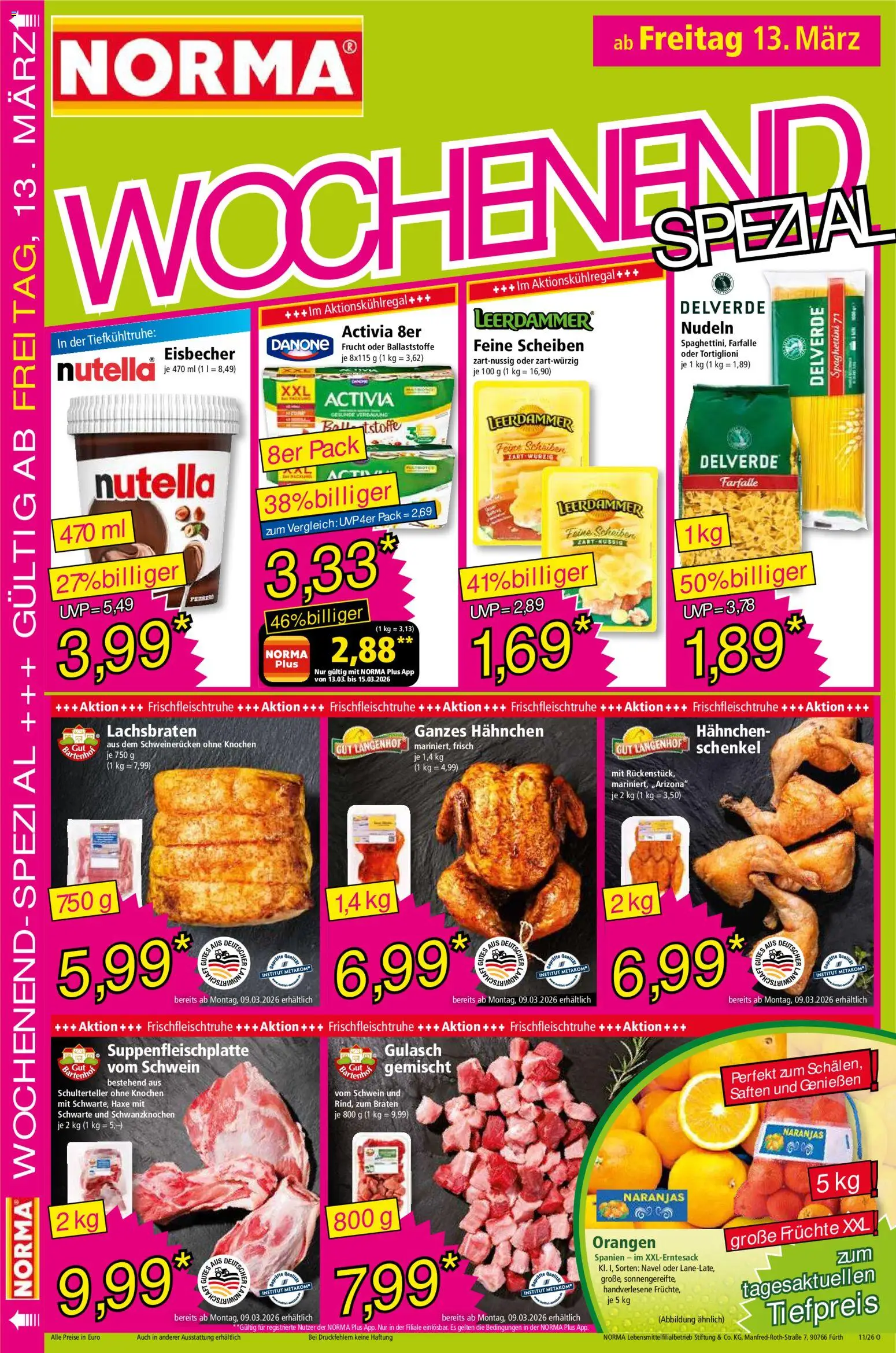 Norma Prospekt 	 – gültig ab 09.03.2026 | Seite: 16 | Produkte: Activia, Hahnchen, Nutella, Nudeln