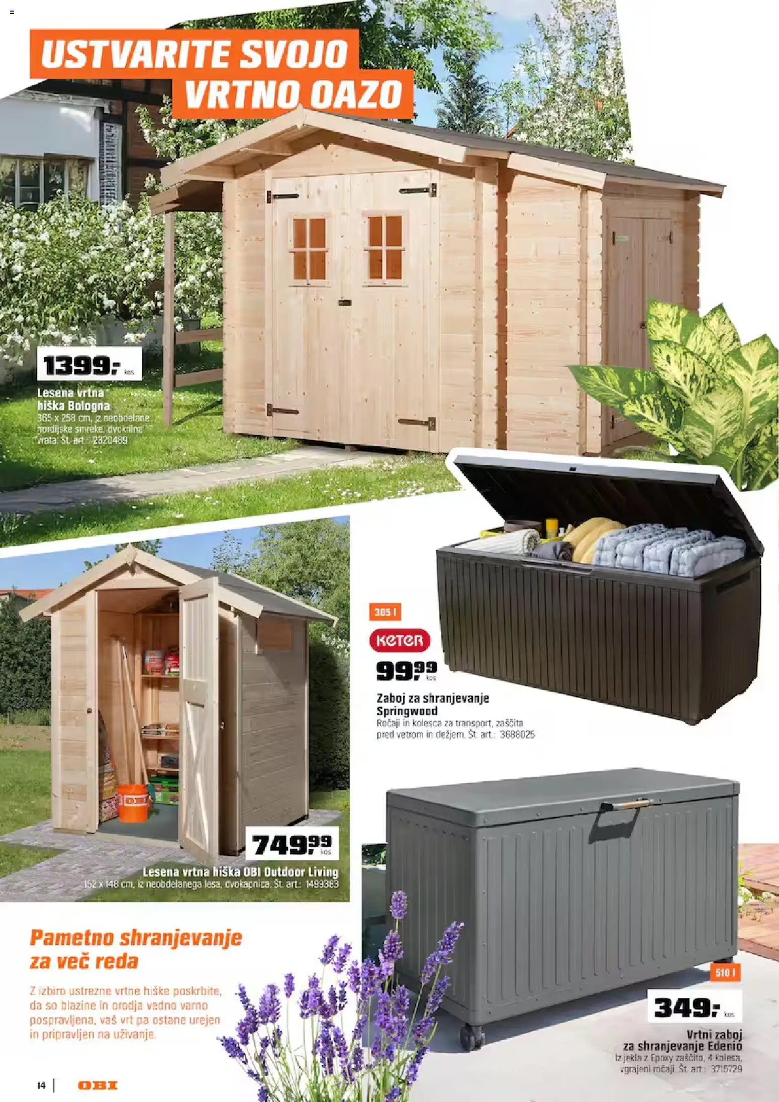 Novi OBI katalog ponudbe – veljaven od 01.04.2026 | Stran: 14 | Izdelki: Vrtna hiška, Zaboj