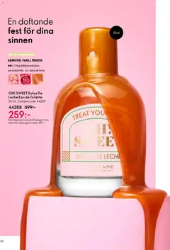 OH! SWEET Dulce De Leche Eau de Toilette, 50 ml. Sample code 44289. Glad & energigivande. BÄRNSTEN, VANILJ, FRUKTIG. Hög doftkoncentration persikokonfekt, ros, dulce de leche - Förhandsvisning av reklamblad från butik Oriflame aktuell från 18.02.2026 | Sida: 74 | Produkter: Eau de toilette