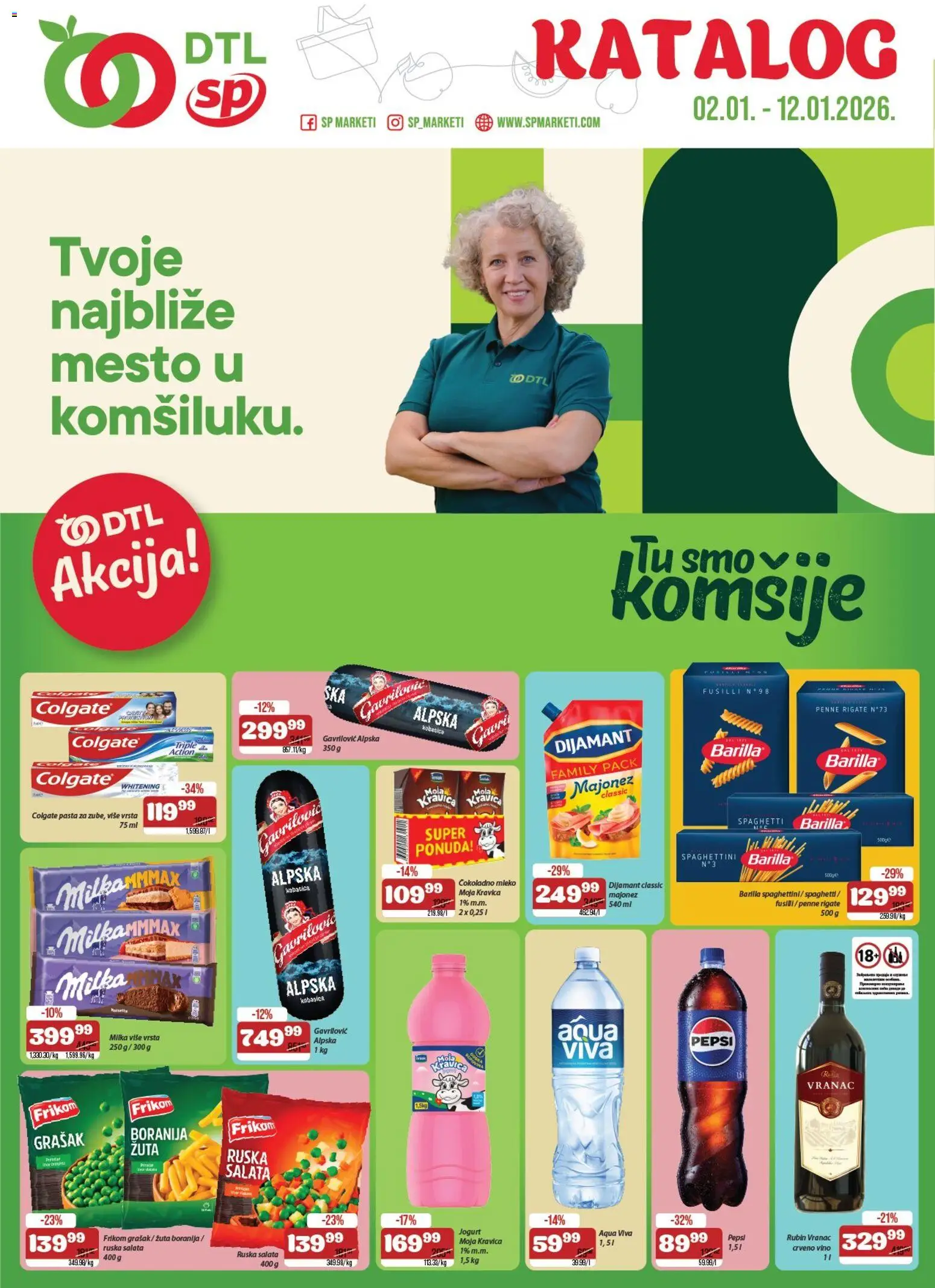 Senta Promet katalog - važi od 02.01.2026 | Strana: 1 | Proizvode: Ruska salata, Grašak, Jogurt, Vino