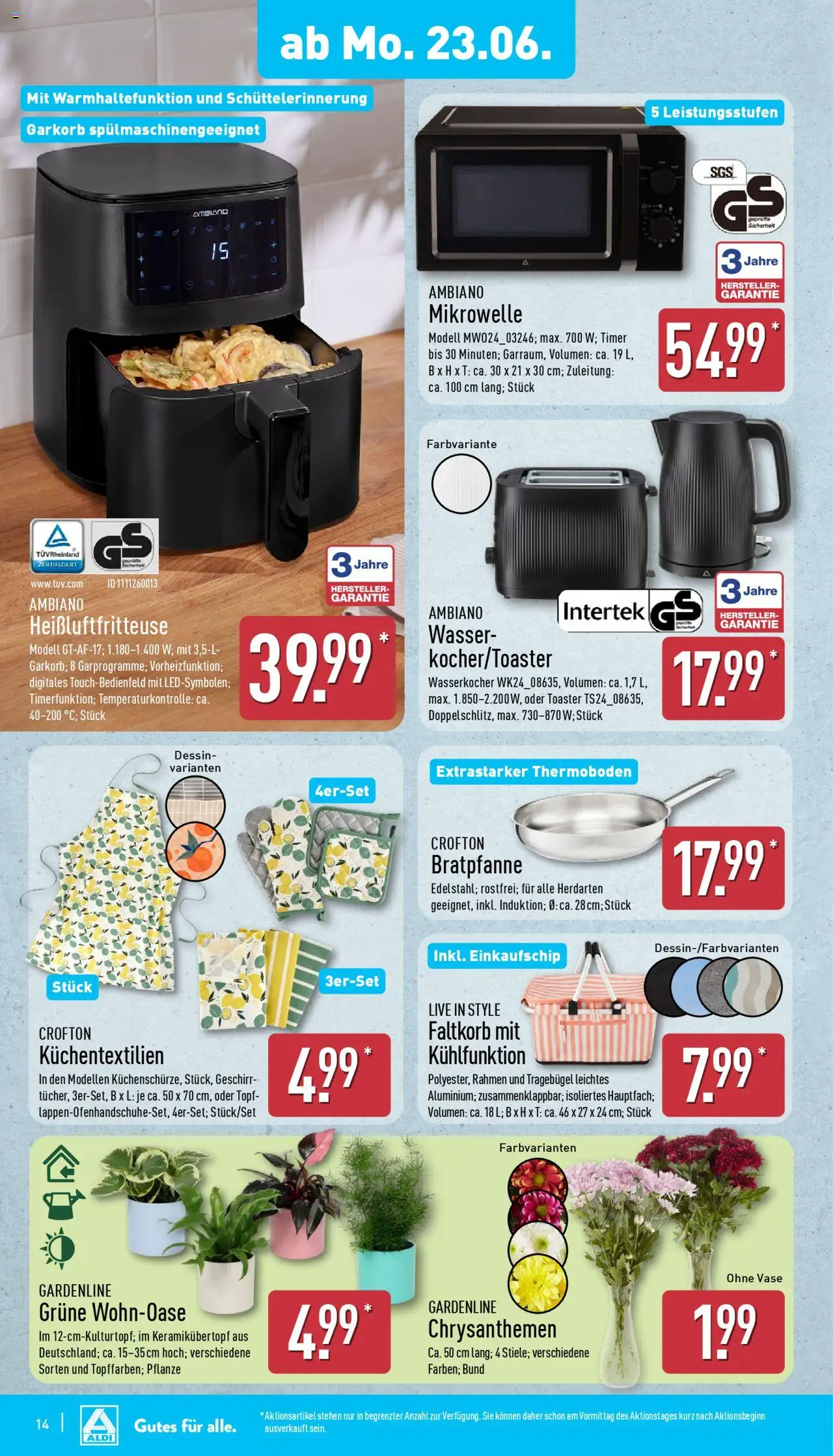 Aldi Prospekt 	 - gültig ab dem 23.06.2025 | Seite: 18 | Produkte: Wasserkocher, Vase, Wasser, Heißluftfritteuse