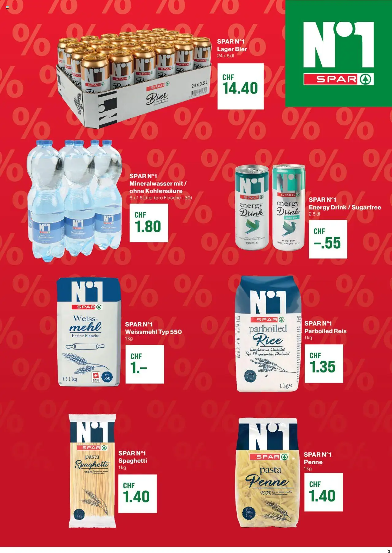 SPAR Aktionen ab 14.08.2025 | Seite: 3 | Produkte: Mehl, Mineralwasser, Bier, Reis